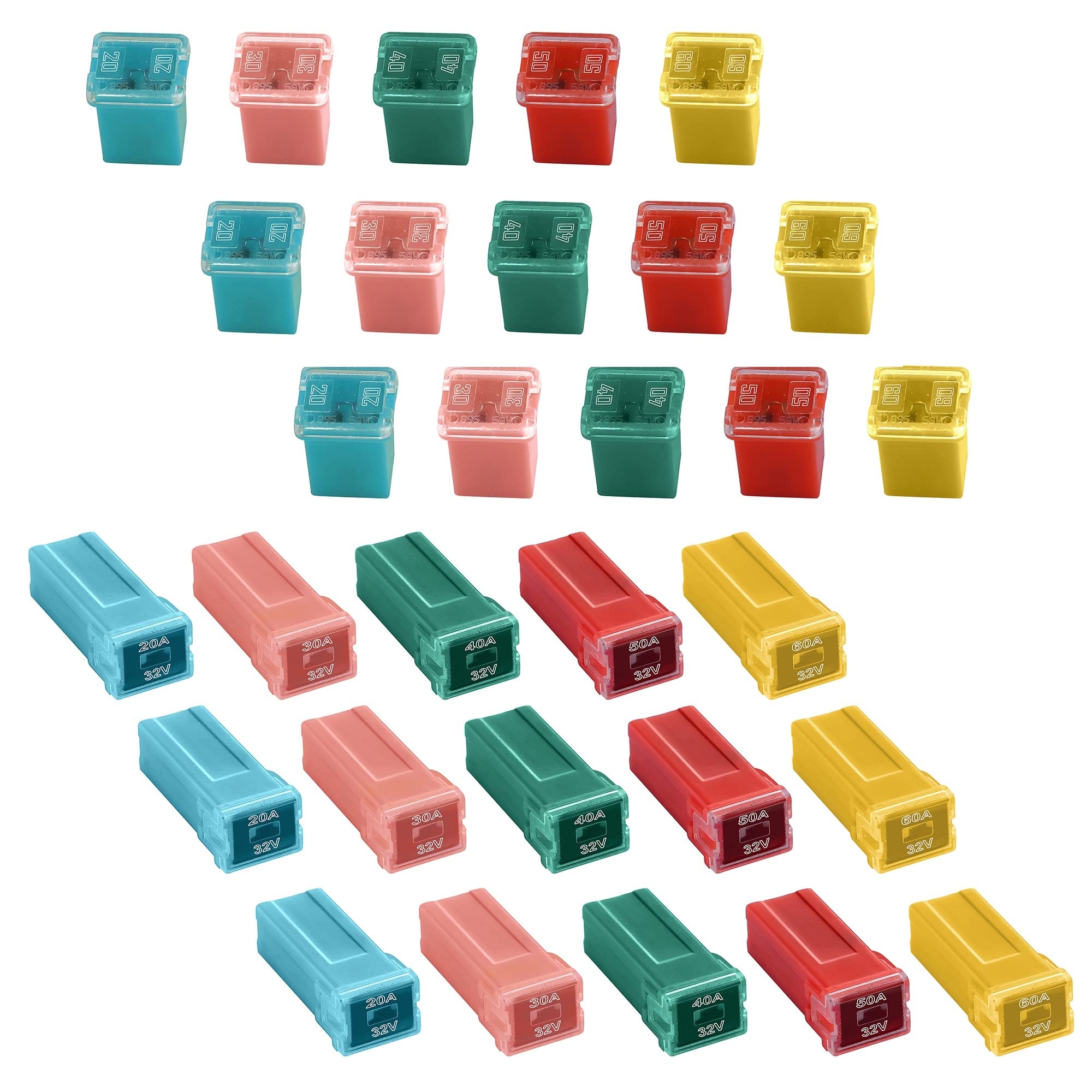 Crocsee 30 Pieces Car Fuses Assortment Kit, Tall/Standard And Low Profile Box Shaped Automotive Fuses For Ford, Chevy/Gm, Chrysler/Dodge, And Toyota Pickup Trucks, Cars And Suvs