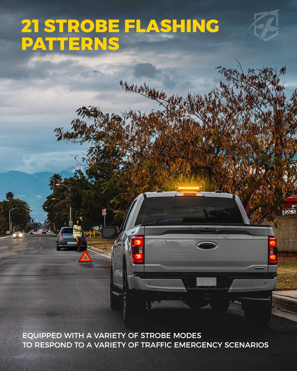 Xprite Amber LED Rooftop Emergency Strobe Light Bar, Double Side Flashing Traffic Advisor Lightbar Magnetic Safety Warning Light w/21 Flash Modes for Construction Vehicles Snowplow Trucks Postal Cars