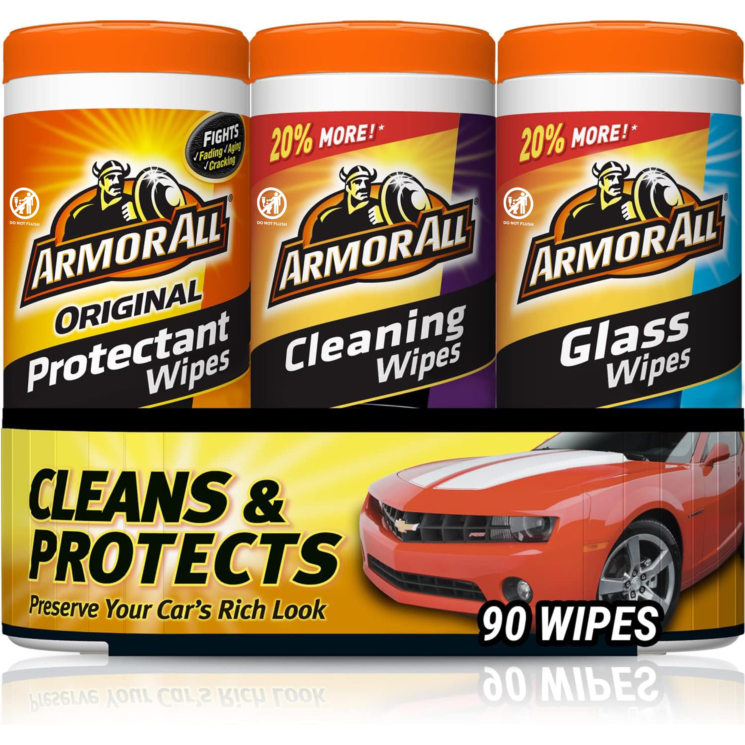 Armor All Protectant, Glass And Cleaning Wipes, Wipes For Car Interior And Car Exterior, 30 Count Each (Pack Of 3)