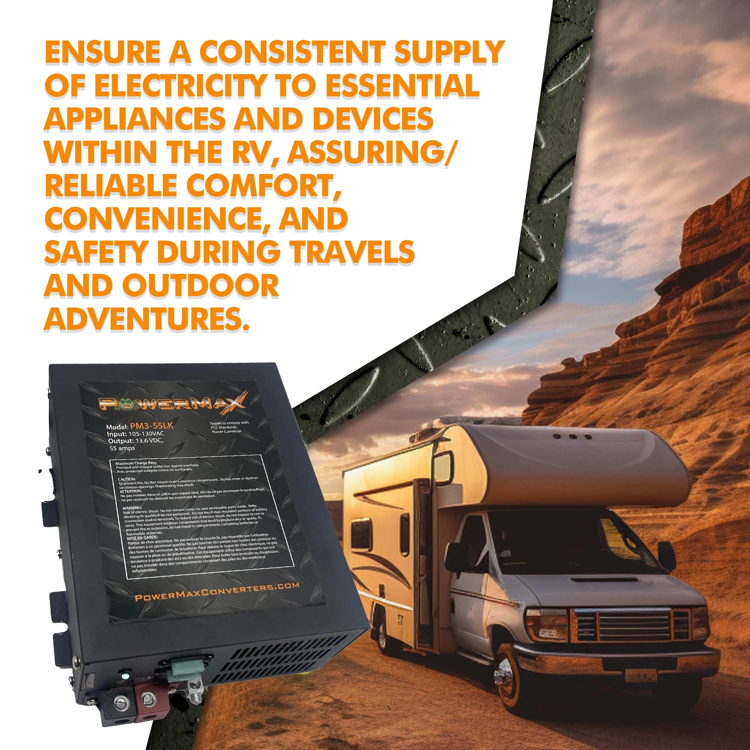 Powermax Pm3-55 Rv Power Converter | High-Performance 110 Volt To 12 Volt Dc Power Supply Charger W/ 55 Amp Capacity | Ideal For Efficient & Reliable Power Management In Recreational Vehicles