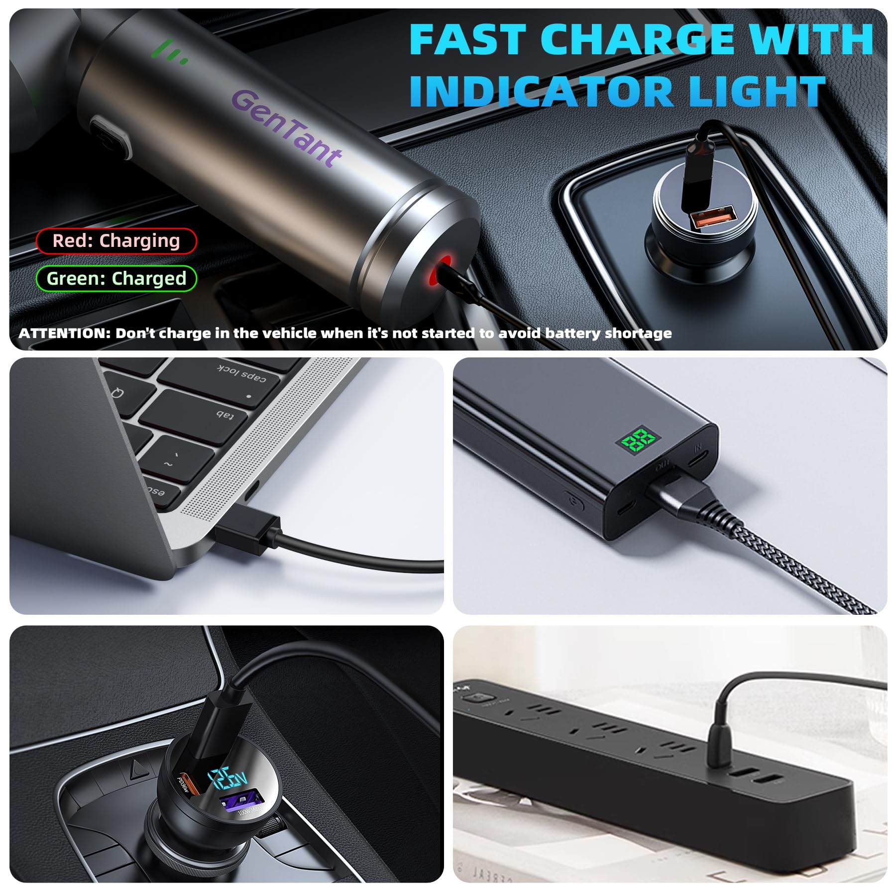 Gentant Car Vacuum Portable Cordless, 18000Pa Handheld Vacuum Cordless, High Power Air Duster With Brushless Motor, Type-C Charg