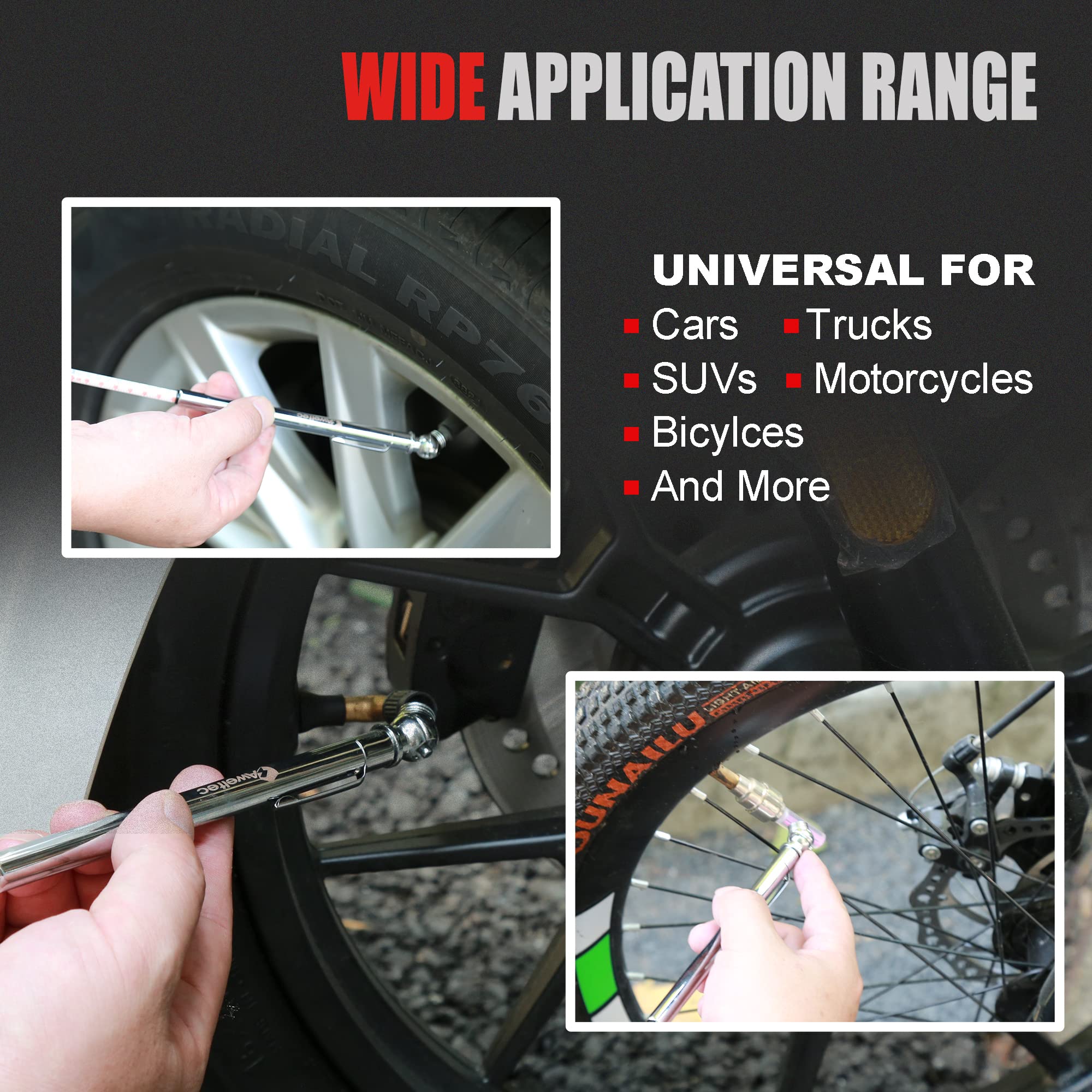 Aweltec Pencil Tire Pressure Gauge (10-75Psi) Stainless Steel Body And Metal Made Nozzle 3 Measurements For Cars, Pickups, Rvs,