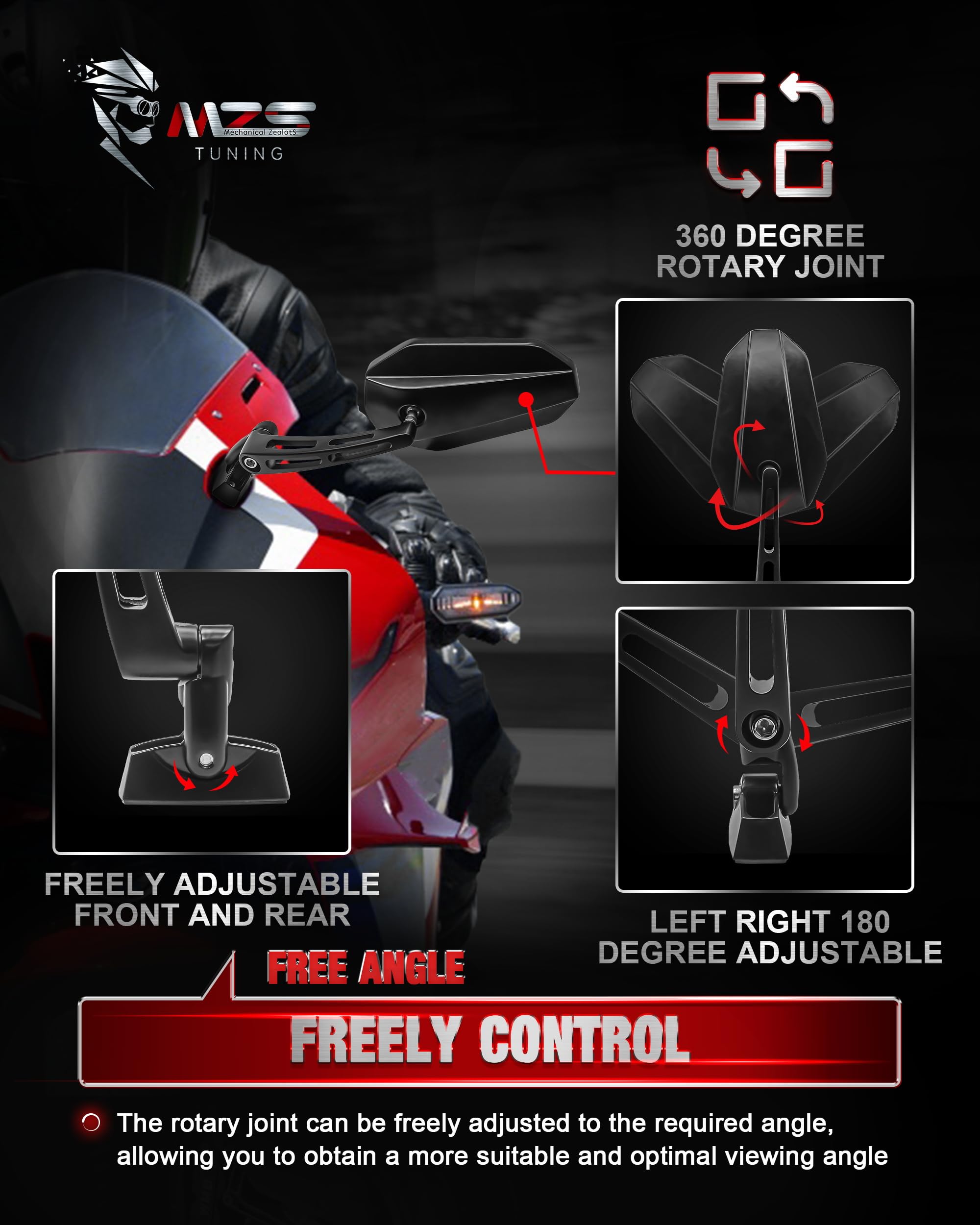 Mzs Racing Motorcycle Mirrors, Double Adjustable Fairing Rear View Side Mirror Arrow Black Compatible With Cbr600Rr Cbr1000Rr Cb