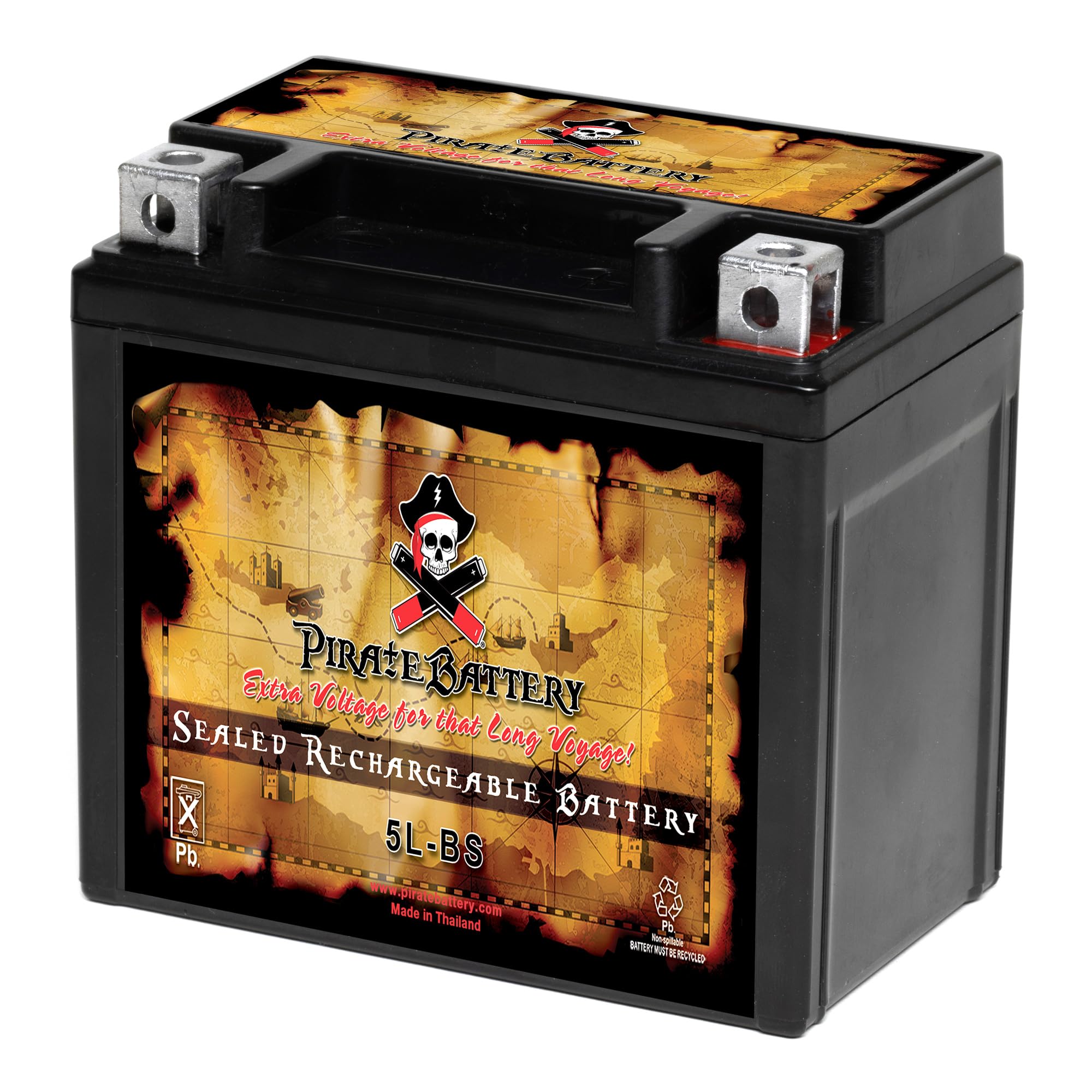 Pirate Battery Ytx5L-Bs Maintenance Free Replacement Battery Compatible With Atv, Motorcycle, And Scooter: 12 Volts, 5 Amps, 4Ah
