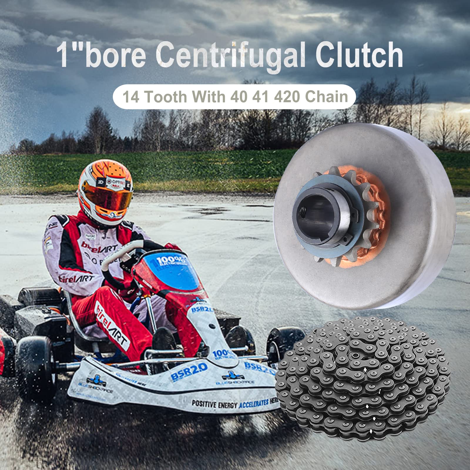 BATONECO 1'' Centrifugal Clutch 1 Inch Bore 14 Tooth with #40/41 420 Chain for Go Karts Mini Bike Lawnmower Heavy Duty Engine Up