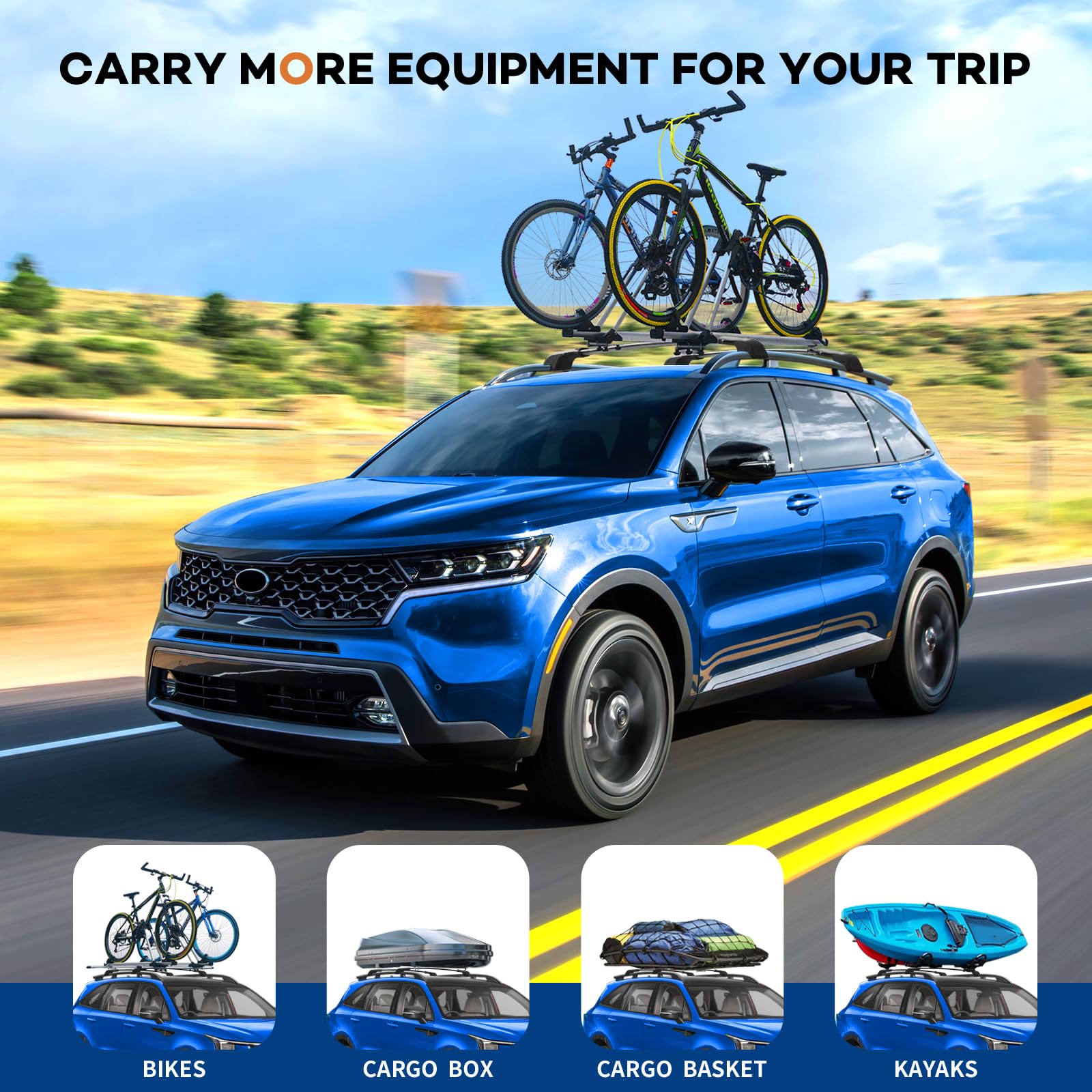 Wonderdriver Lockable Roof Rack Cross Bars, 220lbs, Aluminum, Black, Compatible with Kia Sorento X-Line 2021-2025