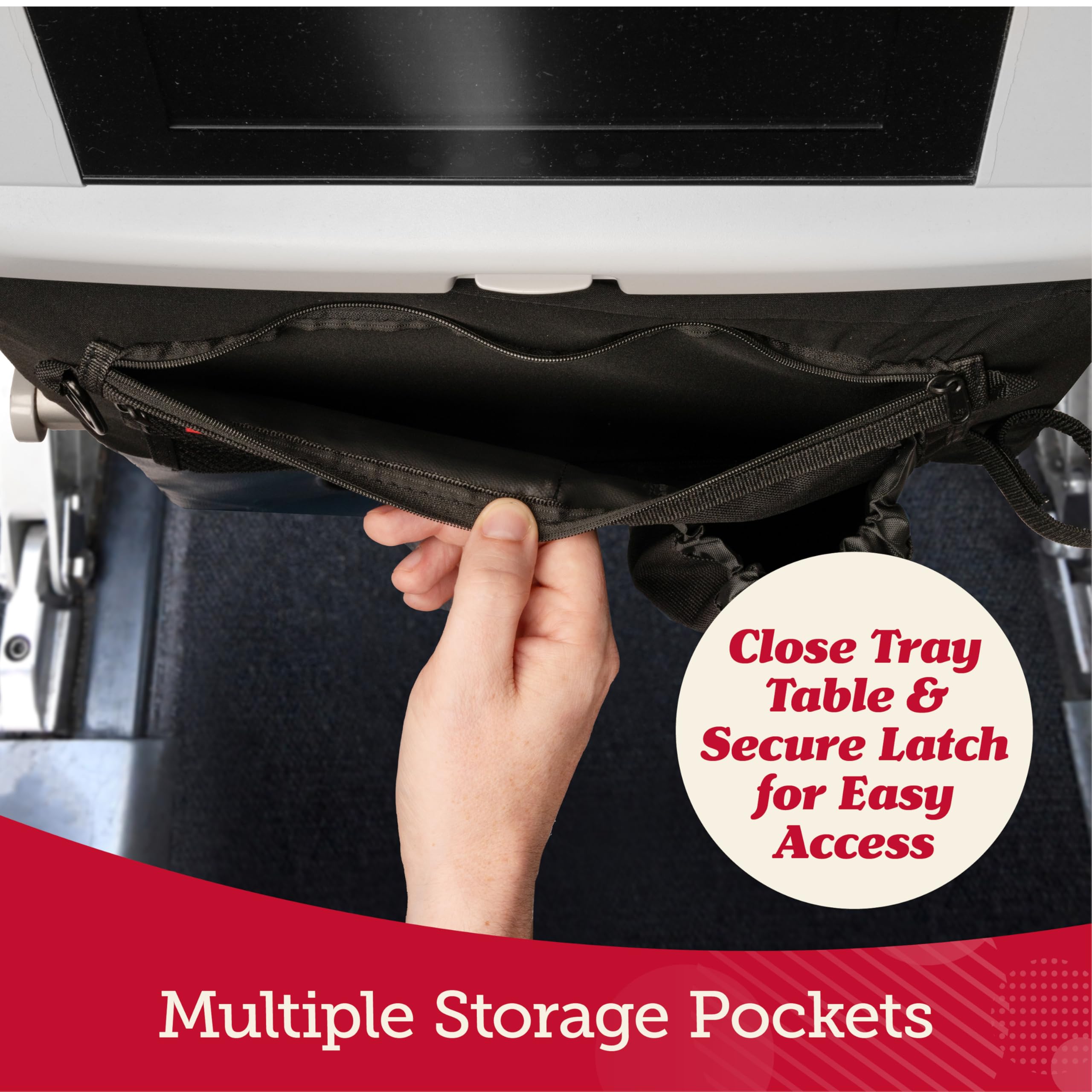 Lusso Gear Premium Black Airplane Tray Table Cover With 5 Compartments - Sanitary, Machine-Washable, Foldable - Black