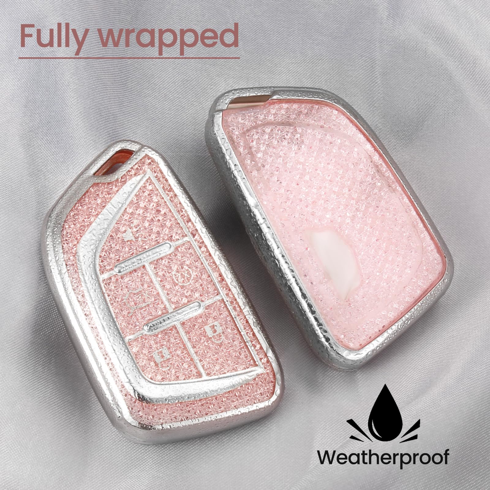 Ctrinews For Cadillac Key Fob Cover With Fashionable Zirconia Wristlet Keychain,Enchanting Diamond Patterns Soft Case For Escala