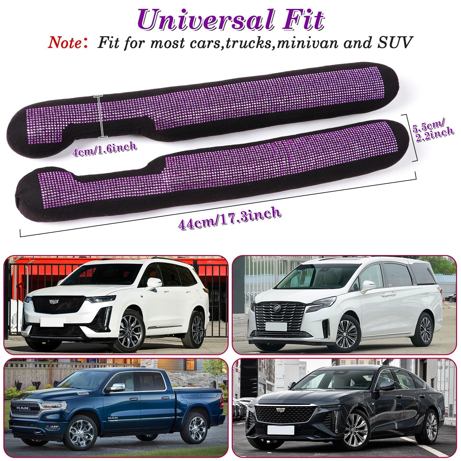Tobequeen Purple Car Seat Gap Filler, Handmade Crystal Diamond Rhinestone Purple Bling Car Accessories For Women, Universal Fit