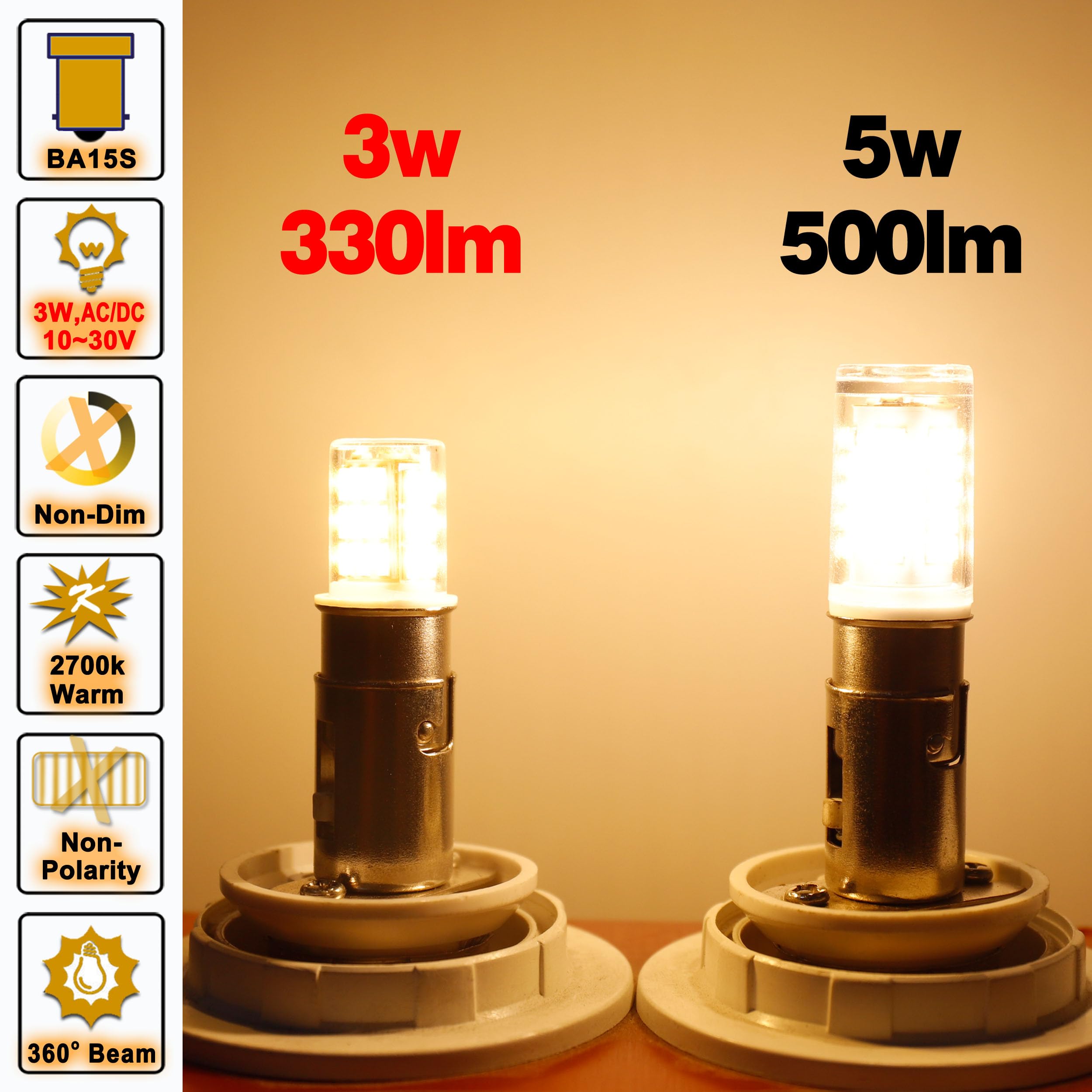 Ziomitus Ba15S Led 12V Landscape Rv Camper Interior Light Bulbs, 1156 1141 2700K Warm White,Dc Bayonet Single Contact Base Ba15S
