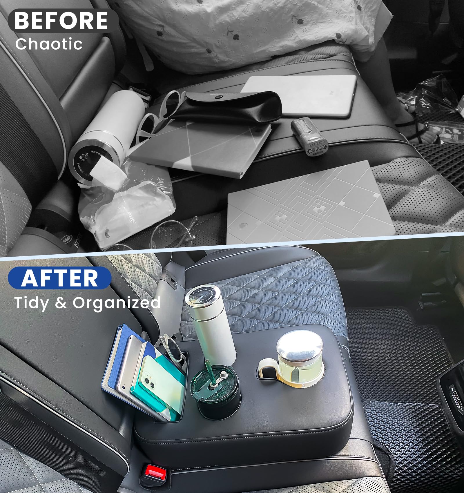 Sinvanho Car Cup Holder, Back Seat Cup Holder for Car, PU Leather Couch Sofa Bed Cup Holder Expander Tray, Boat Tray, Organizer