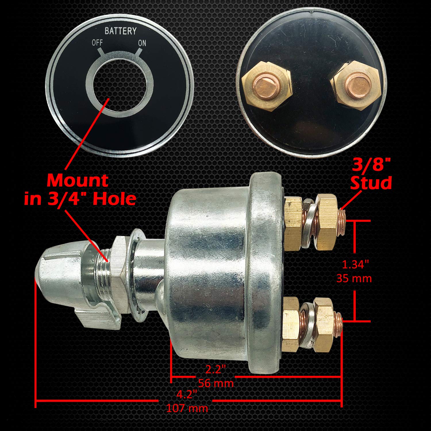 Ampper 12-24 V Master Battery Disconnect Switch, Battery Power Cut Isolator Killer For Car, Vehicle, Rv And Boat (200 A, On/Off)