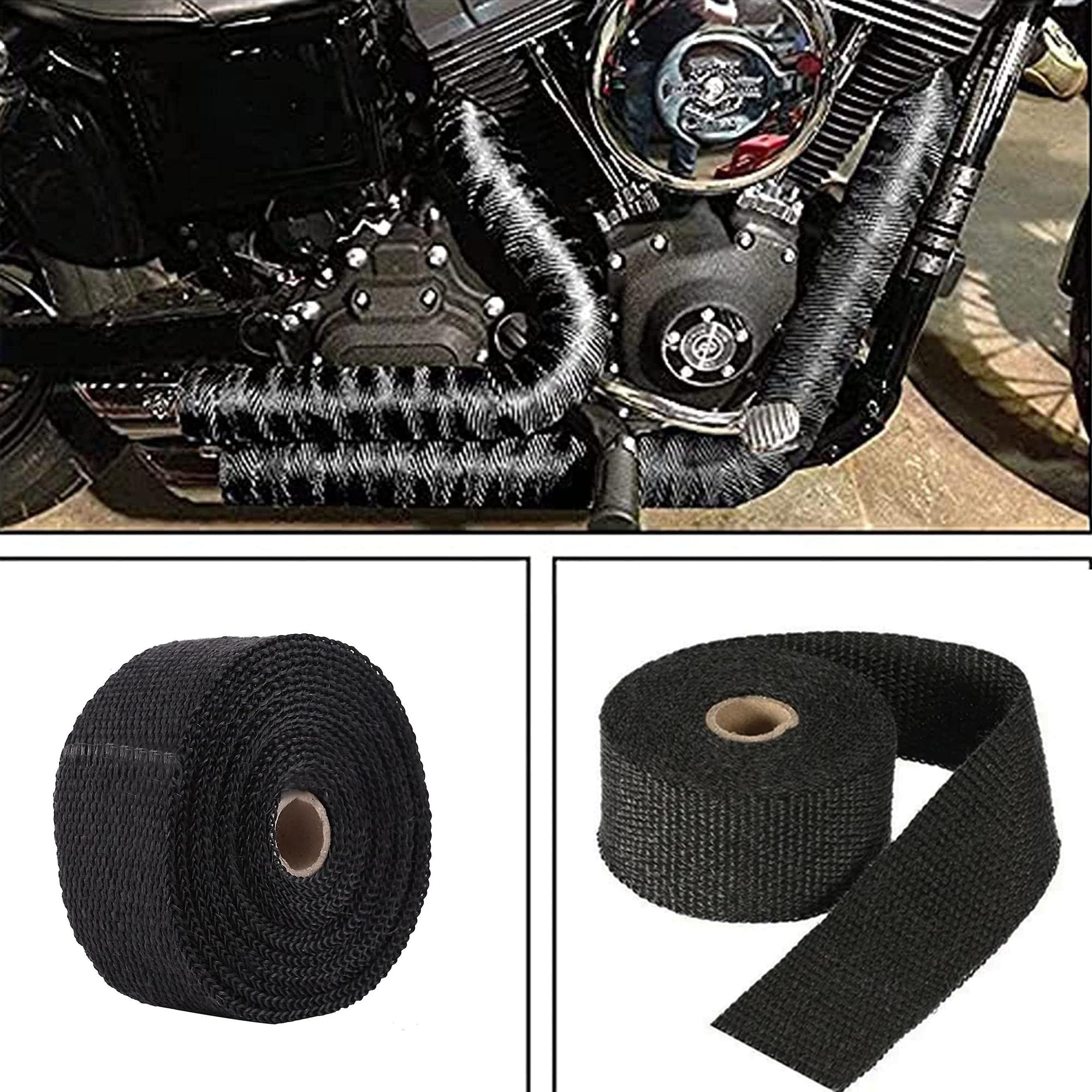 Deecam Exhaust Wrap, Black Exhaust Header Heat Wrap, 2 ' ' X 50 ' Motorcycle High Temp Heat Shield Tape Roll For Exhaust Pipes W