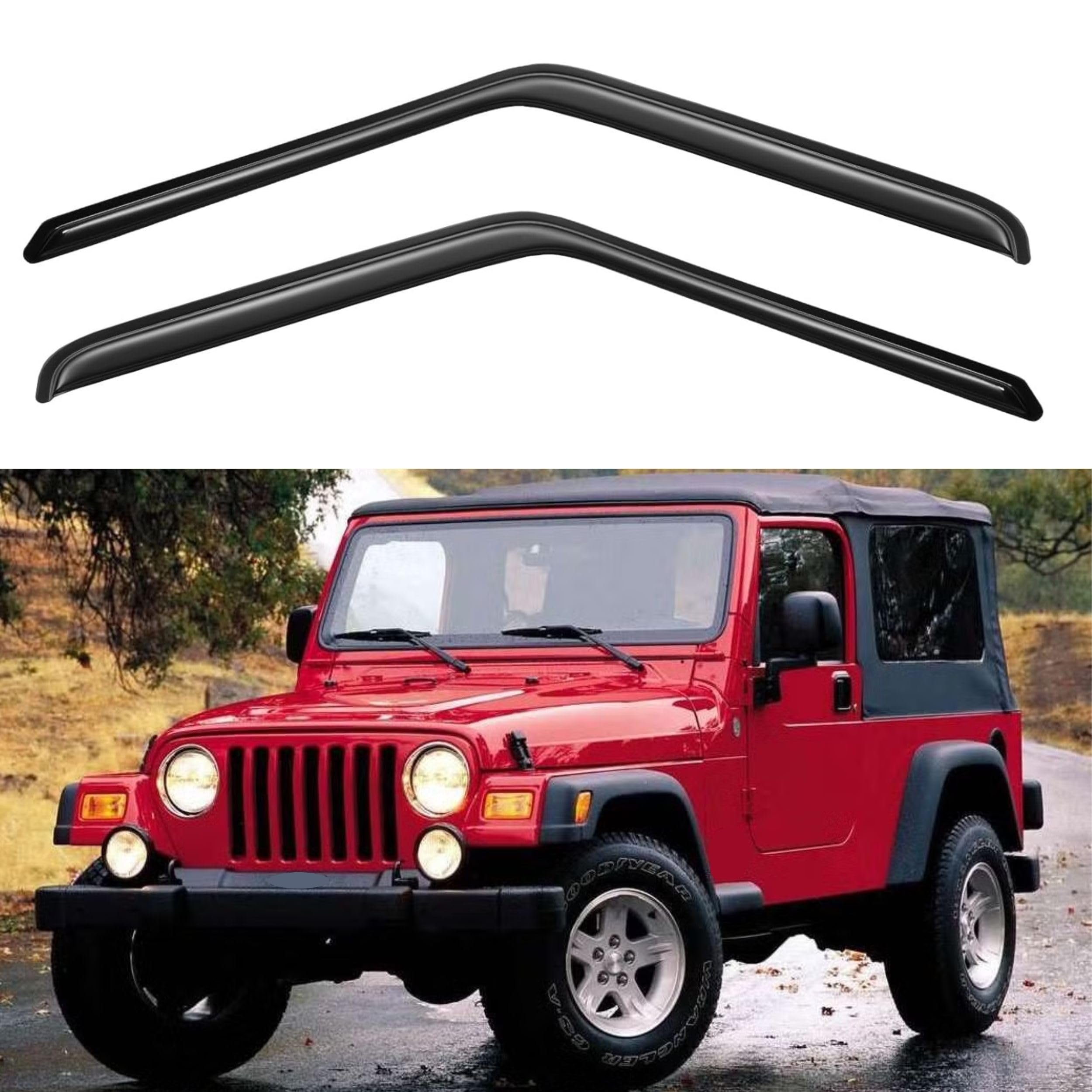 KPY Window Visor Compatible with 1997-2006 Jeep Wrangler (TJ) 2-Door, Rain Guard Vent Deflectors Tape-On, 1997 1998 1999 2000 20