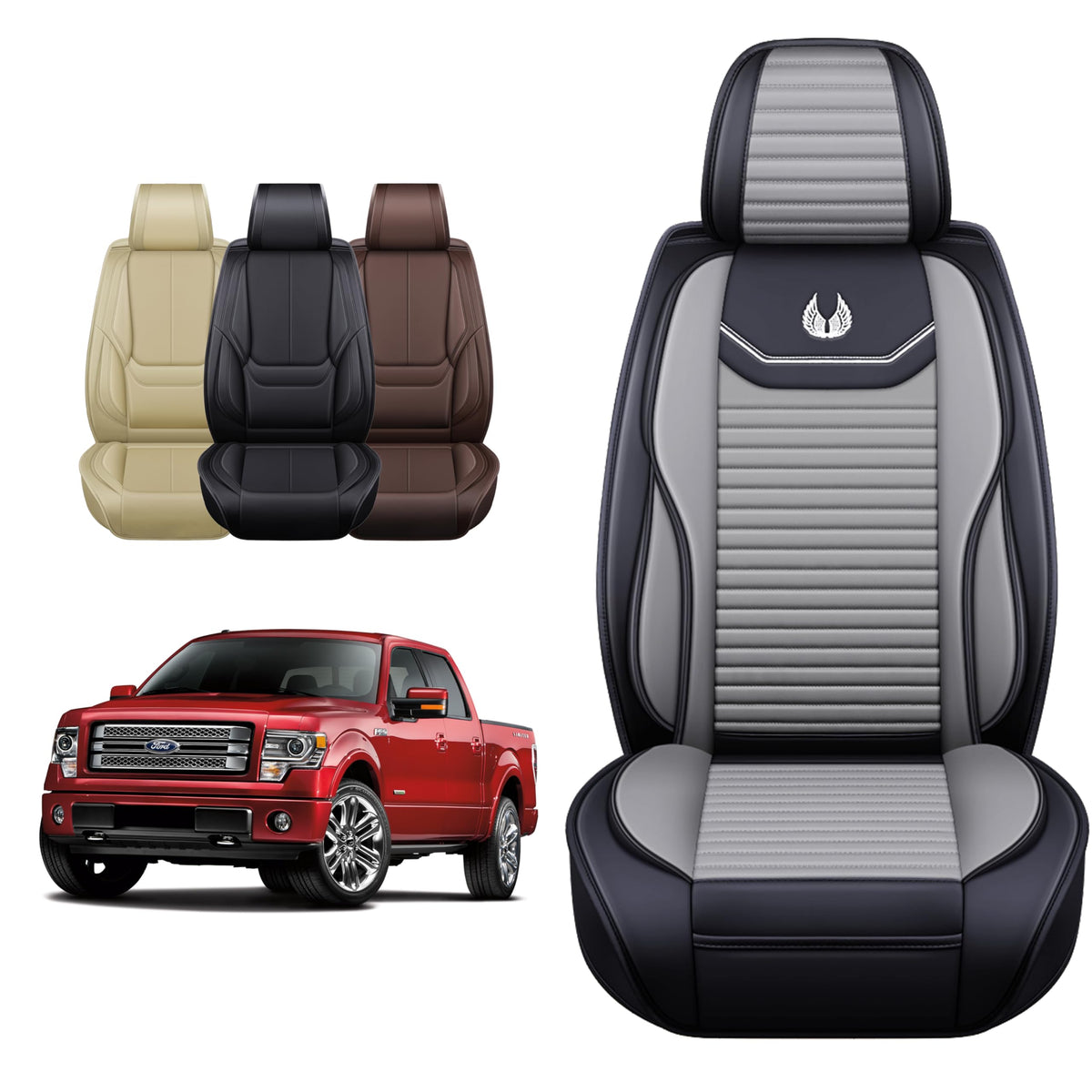 OASIS AUTO Ford F150 F250 F350 Accessories Seat Covers 2009-2025 Custom Fit Leather Truck Cover Protector F-150 F-250 F-350 Crew