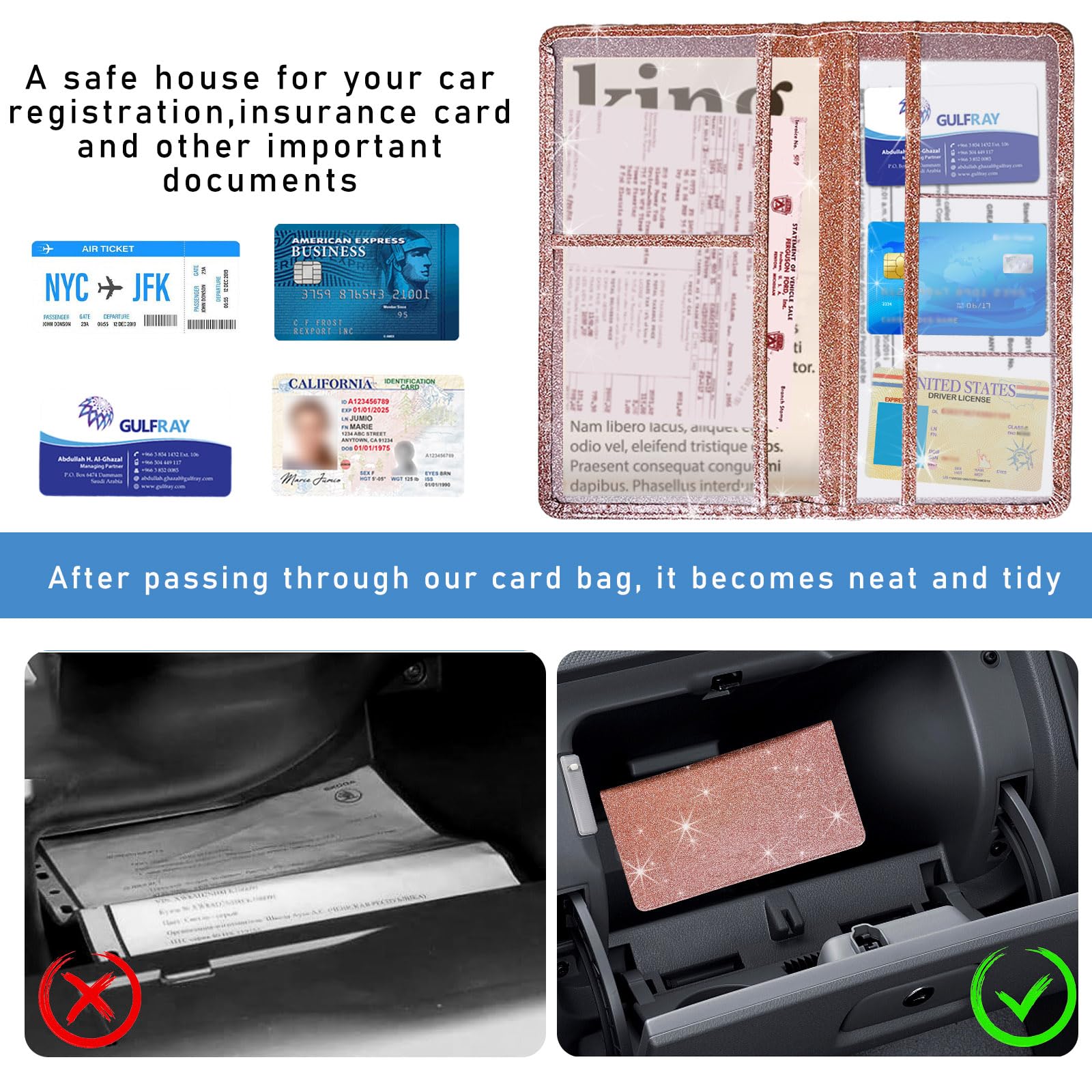 Ziciner Car Registration And Insurance Holder, Auto Card Document Glove Box Organizer With Magnetic Closure, Universal Vehicle I