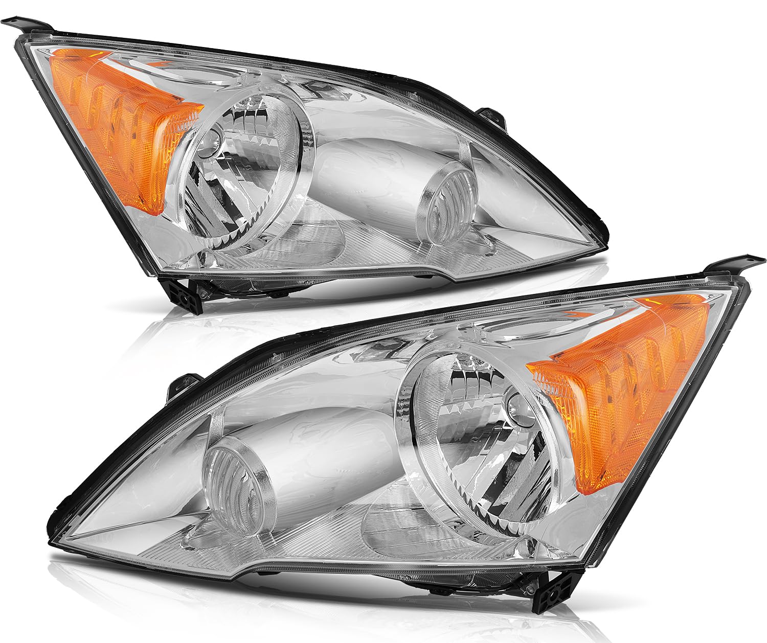 Headlight Assembly Fit For Honda CR-V 2007-2011 Chrome Housing Amber Reflector Clear Lens Driver and Passenger Side 33101SWAA01 