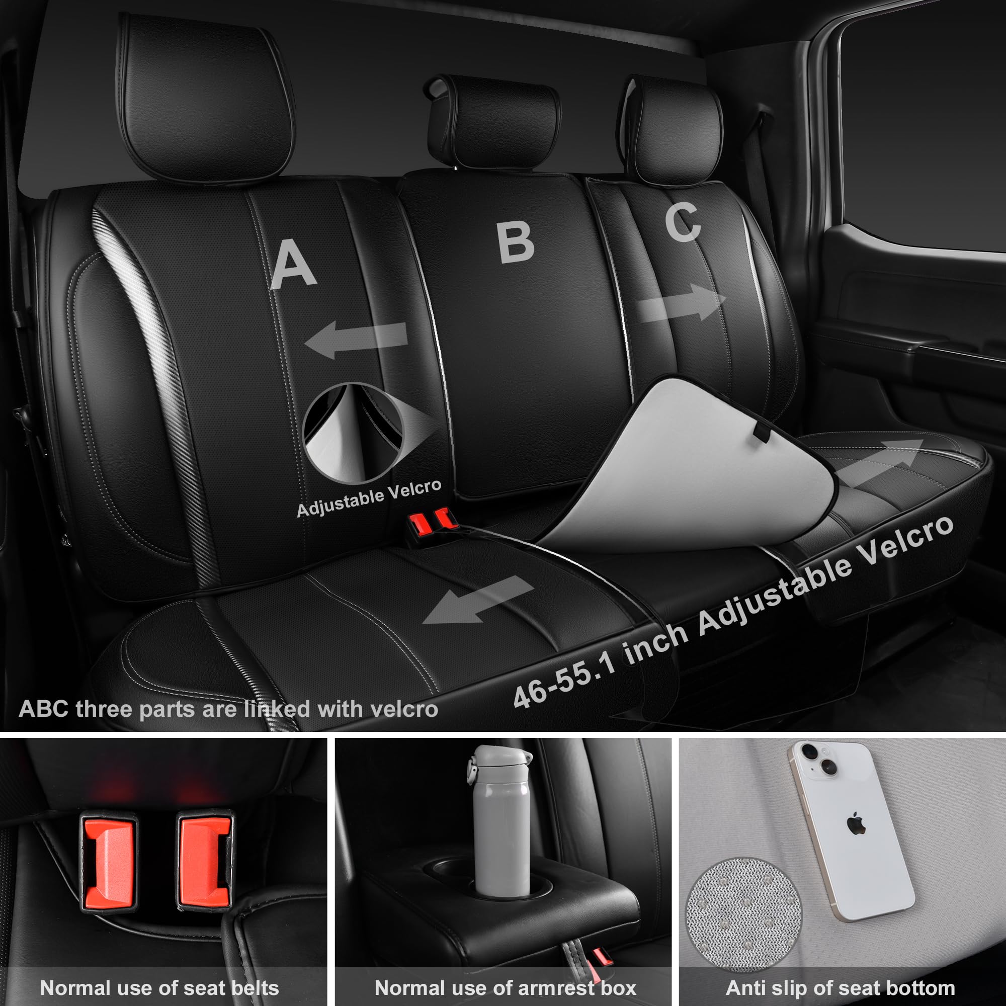 Car Pass Nappa Leather Car Seat Covers Cushioned, Waterproof Leatherette Seat Covers Anti-Slip 5 Seats, Universal For Cars,Suv,P