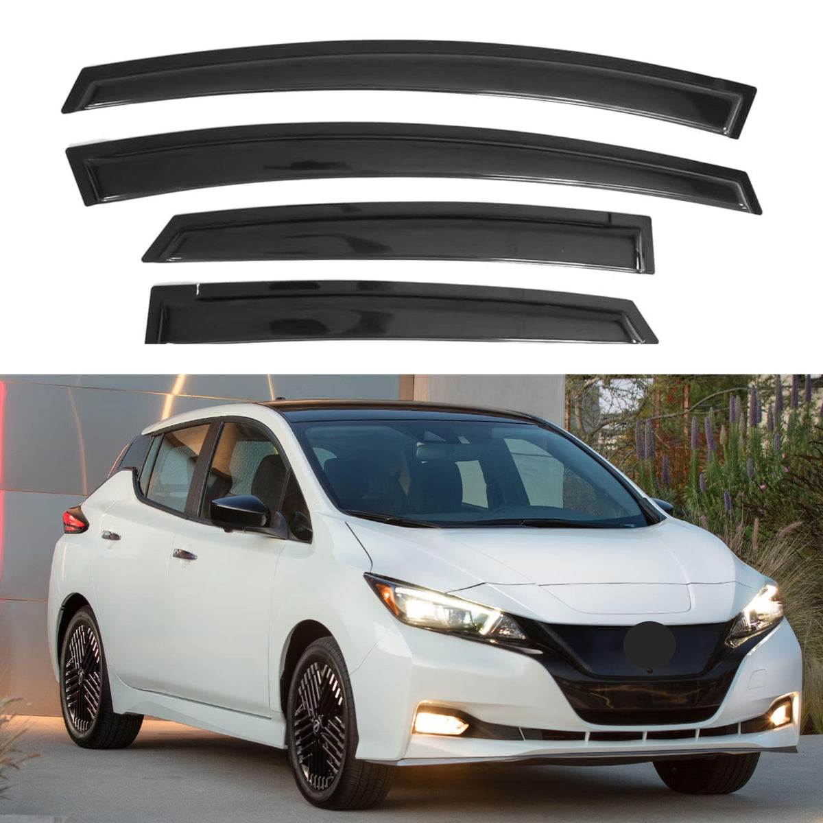 Ig Window Visor For Nissan Leaf 2018-2024, Rain Guard Tape-On Extra Durable Sun Wind Side Vent Window Deflector, 2018 2019 2020