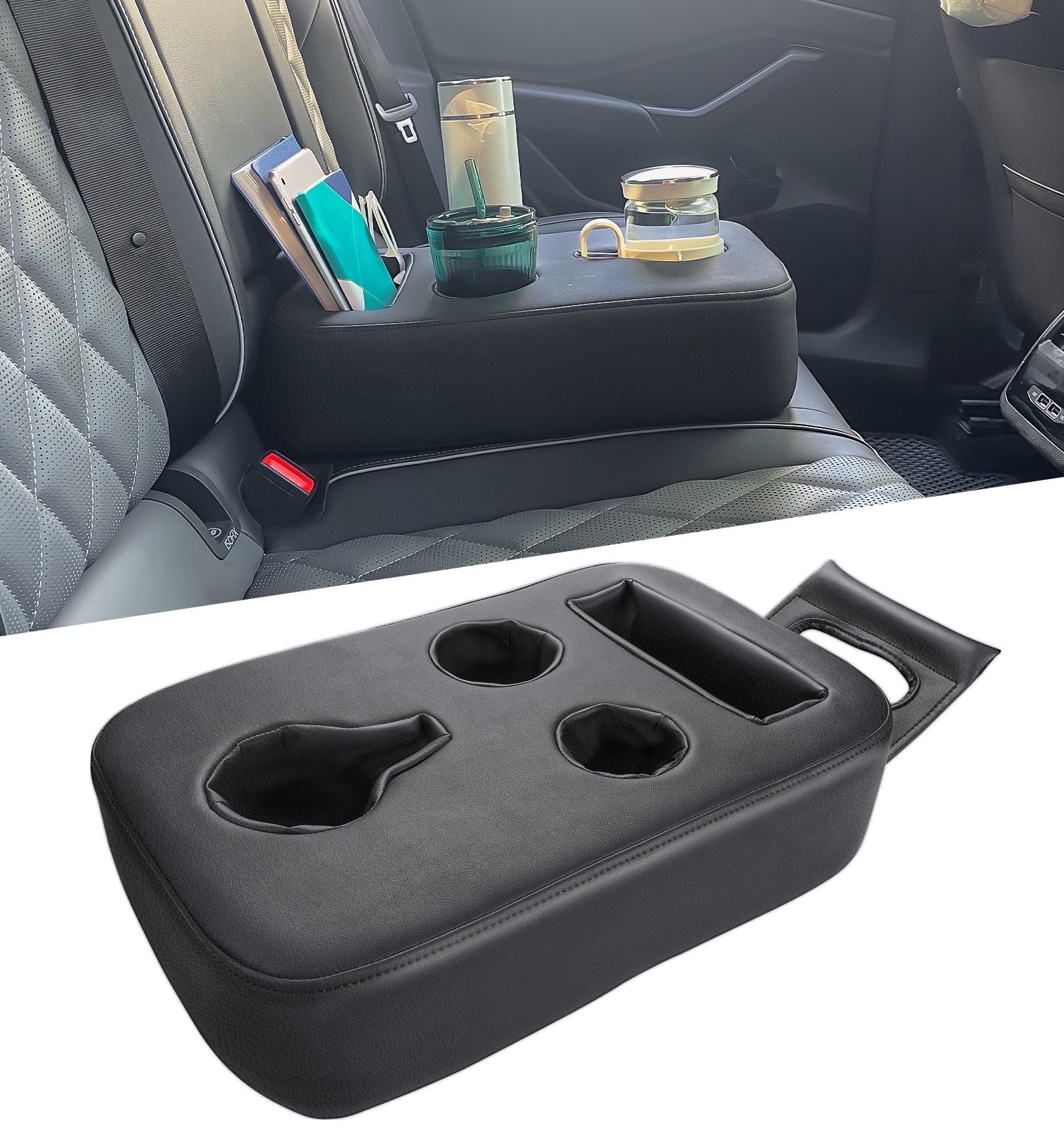 Sinvanho Car Cup Holder, Back Seat Cup Holder for Car, PU Leather Couch Sofa Bed Cup Holder Expander Tray, Boat Tray, Organizer 