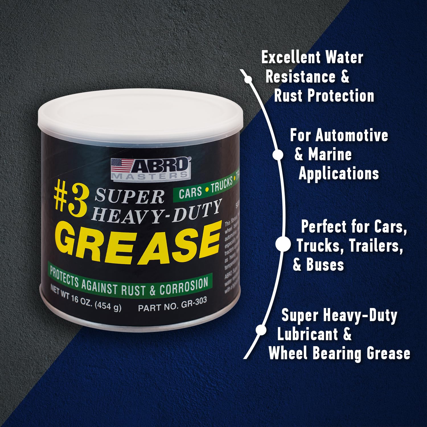 ABRO Masters Super Heavy-Duty #3 Wheel Bearing Grease, 16oz, Sodium-Based, Multi-Purpose Lubricant for Severe Conditions, Ideal