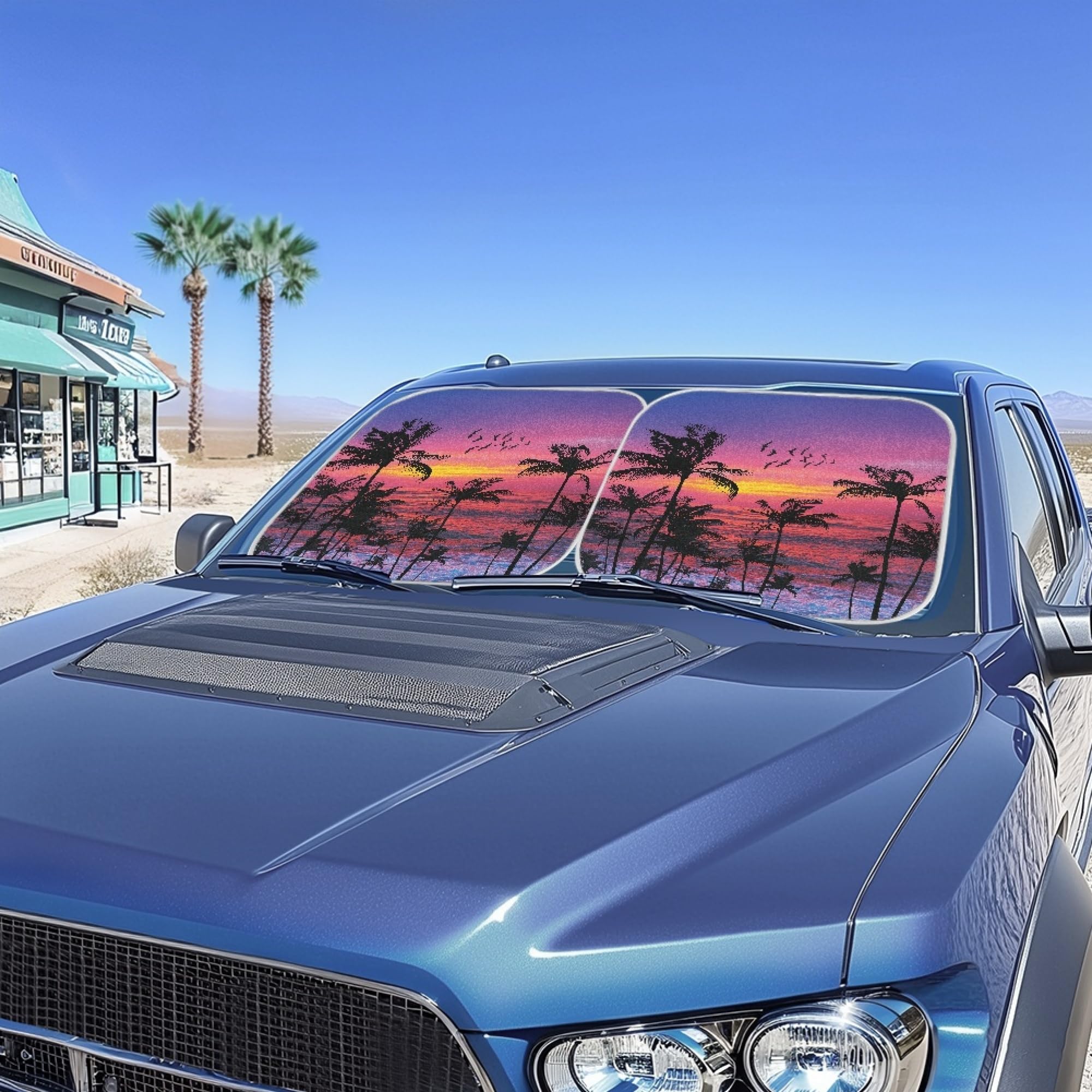 Huisefor Beach Style Auto Windshield Sunshade,Palm Tree Printed Car Windshield Sun Shade,2 Pieces Shade Foldable Blocks Sun Viso