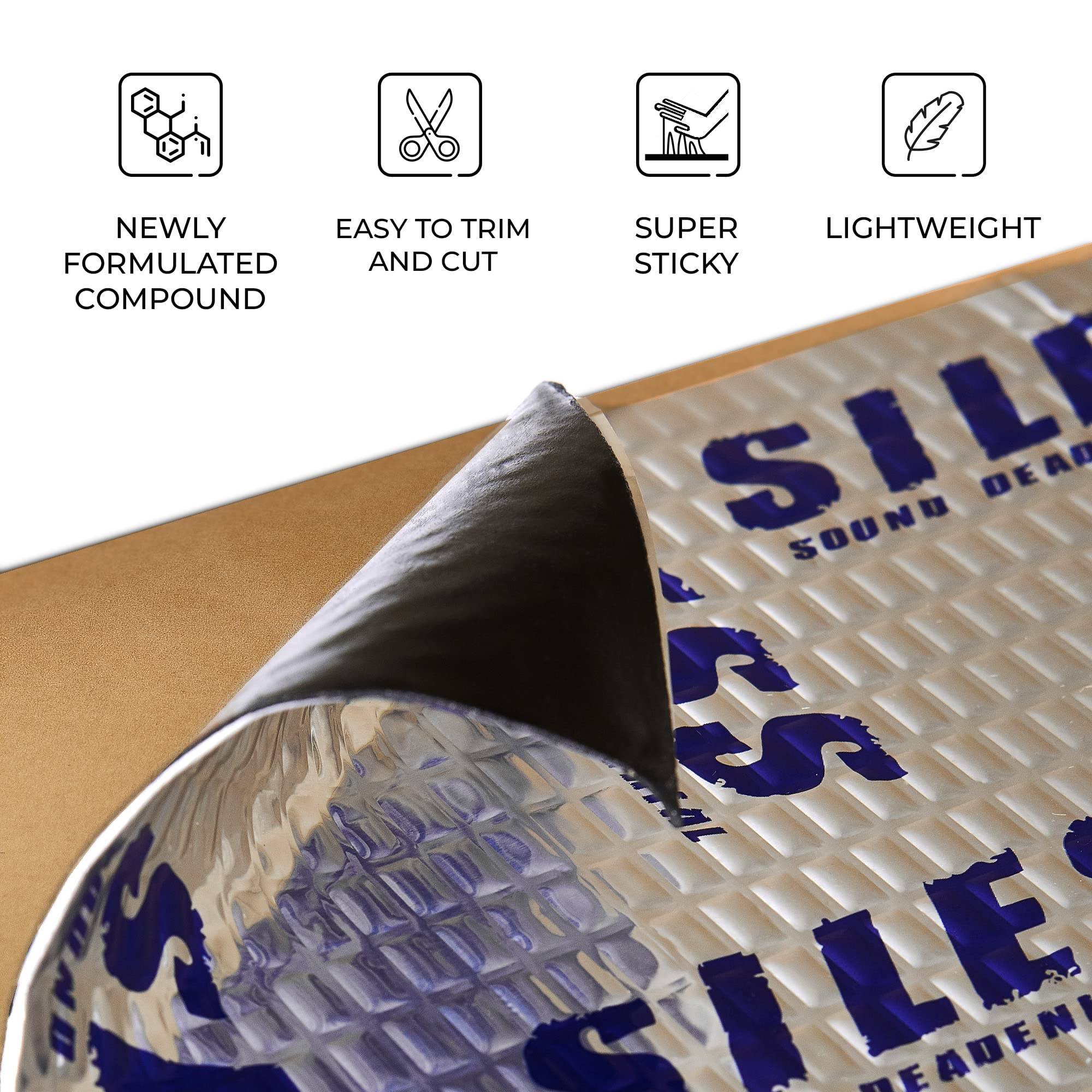 Siless 50 mil (1.3mm) 26 sqft Car Sound Deadening mat - Butyl Automotive Sound Deadener - Noise Insulation and Vibration Dampeni