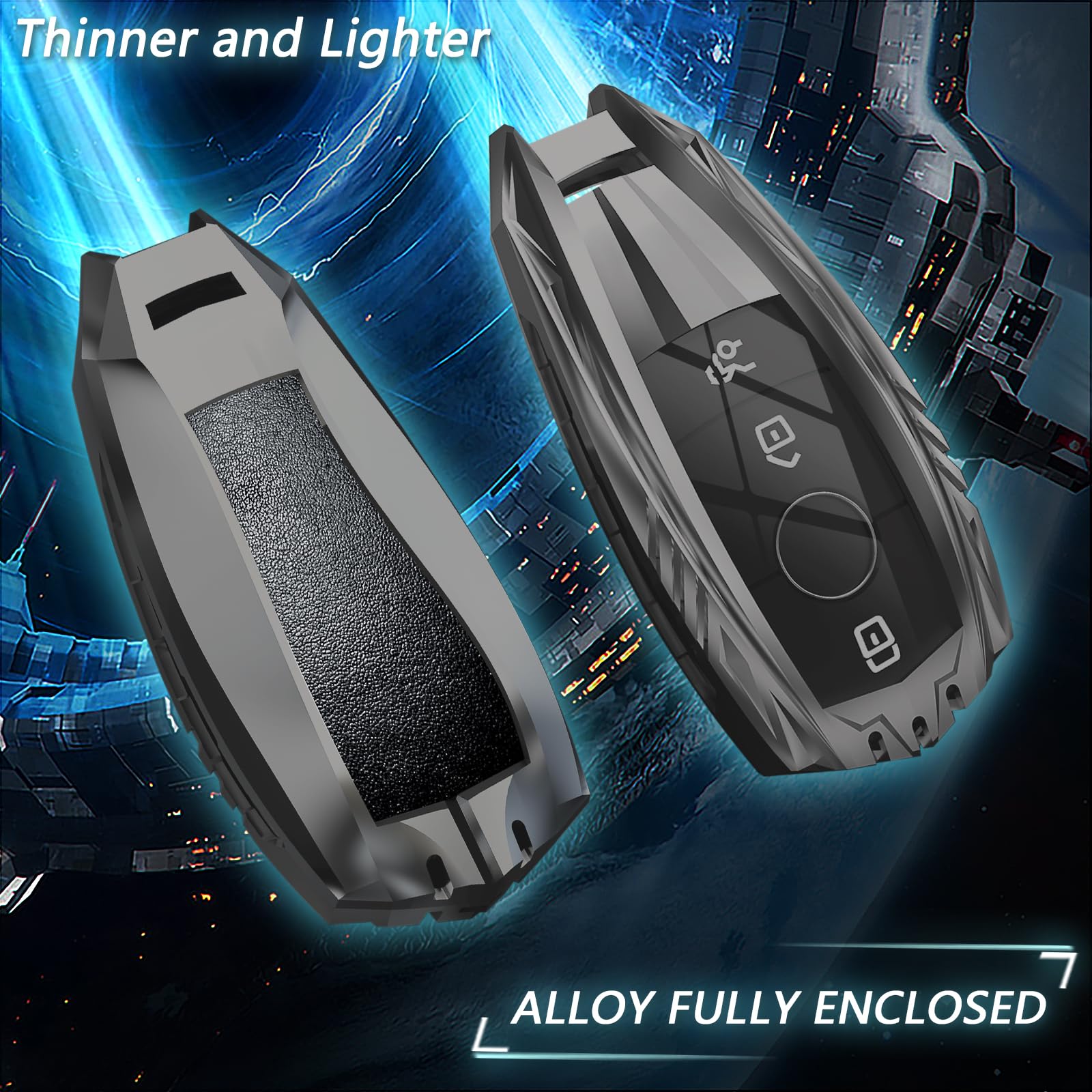 Ocezbiis For Mercedes Benz Key Fob Cover,Keychain,Zinc Alloy Protection Car Key Case For 2017-2021 A-Class C-Class G-Class S-Cla