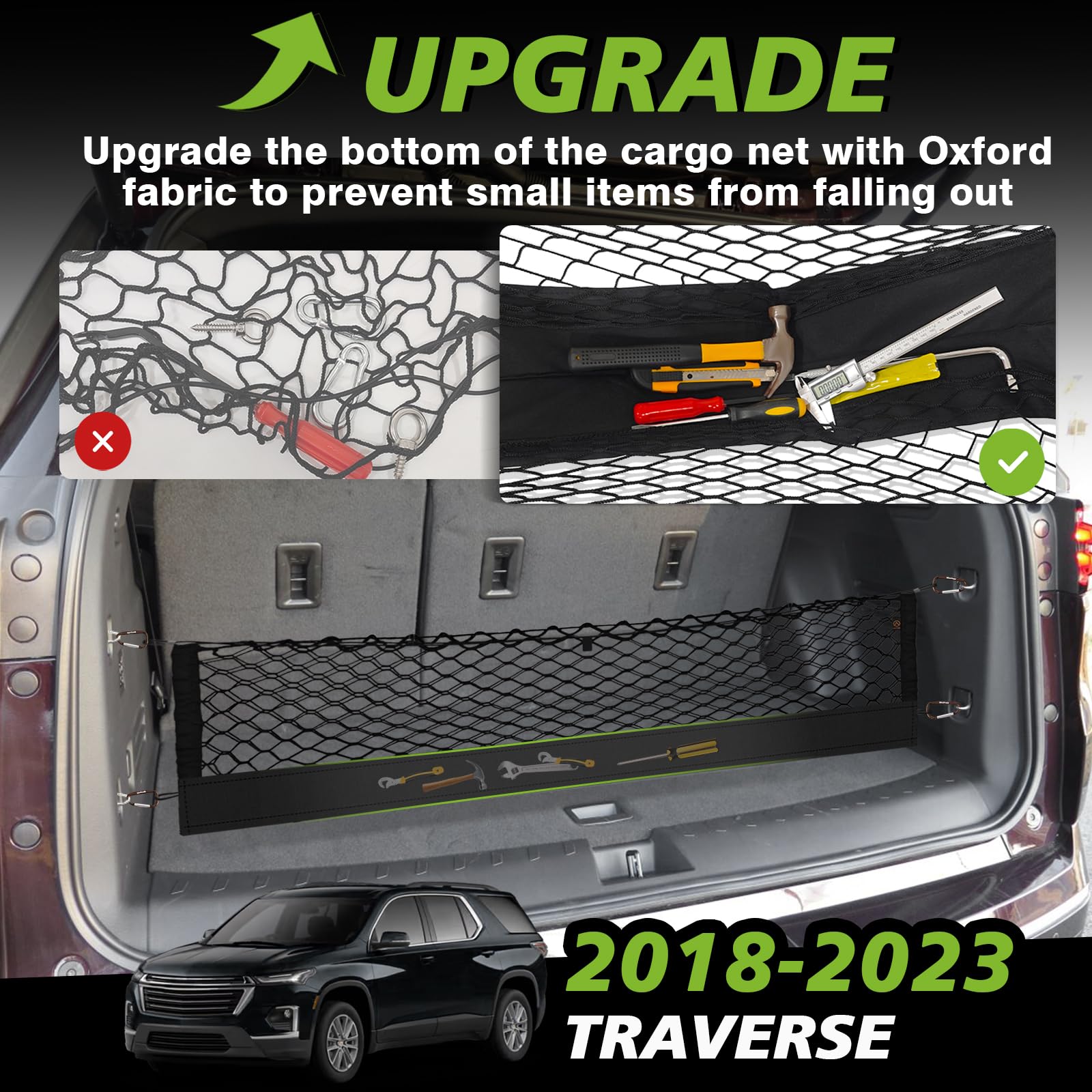 Muslogy Envelope Style Trunk Cargo Net Compatible With 2018-2023 Chevy Traverse Accessories Custom Fit Trunk Organizer Upgraded