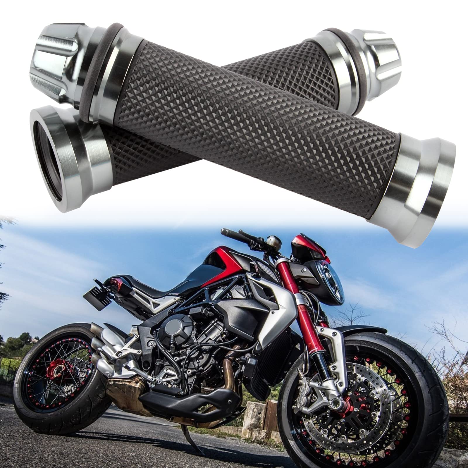 Universal 7/8'' 22Mm Rubber Handlebar Hand Grip Bar End For Motorcycle Bike Cafe Racer