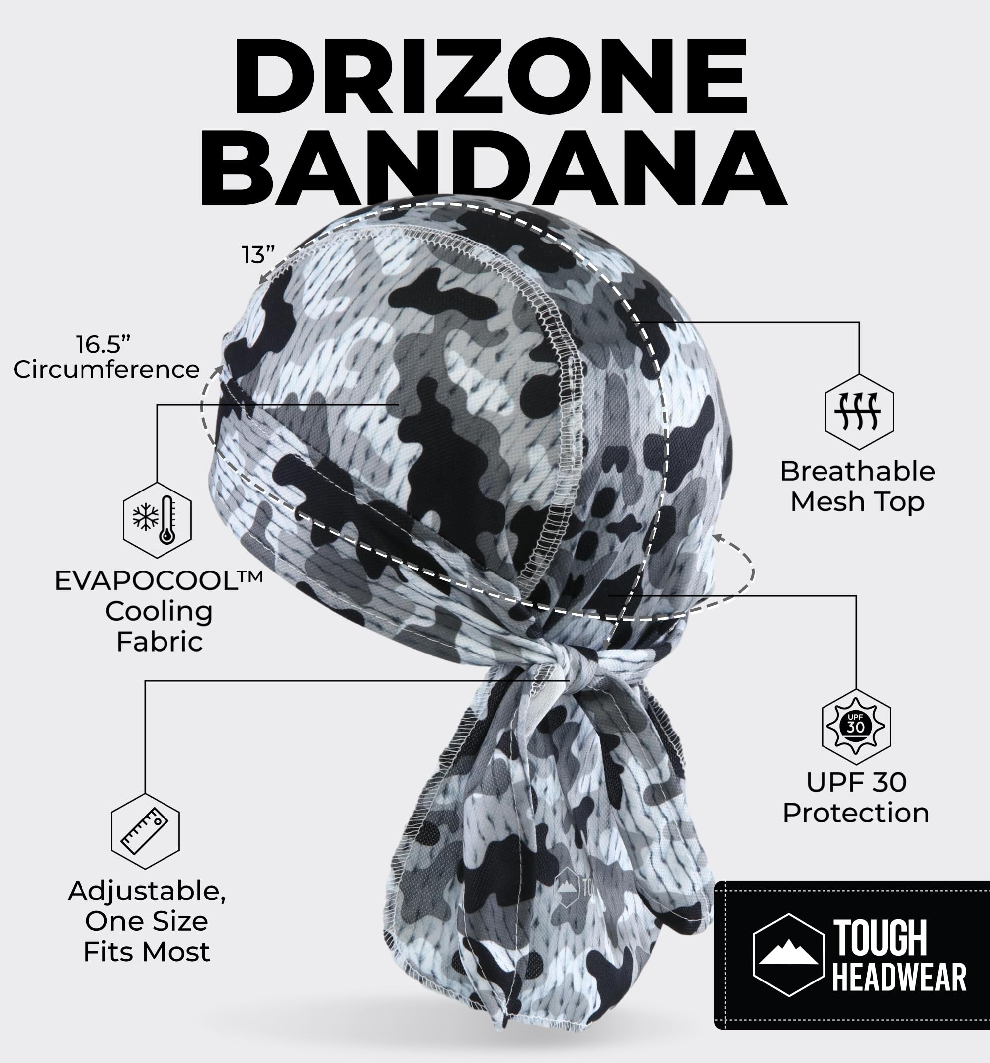 Tough Headwear Cooling Helmet Liners - Do Rag Skull Caps For Men - Cooling Head Wraps, Hard Hat Liner - Motorcycle Pirate Bandan