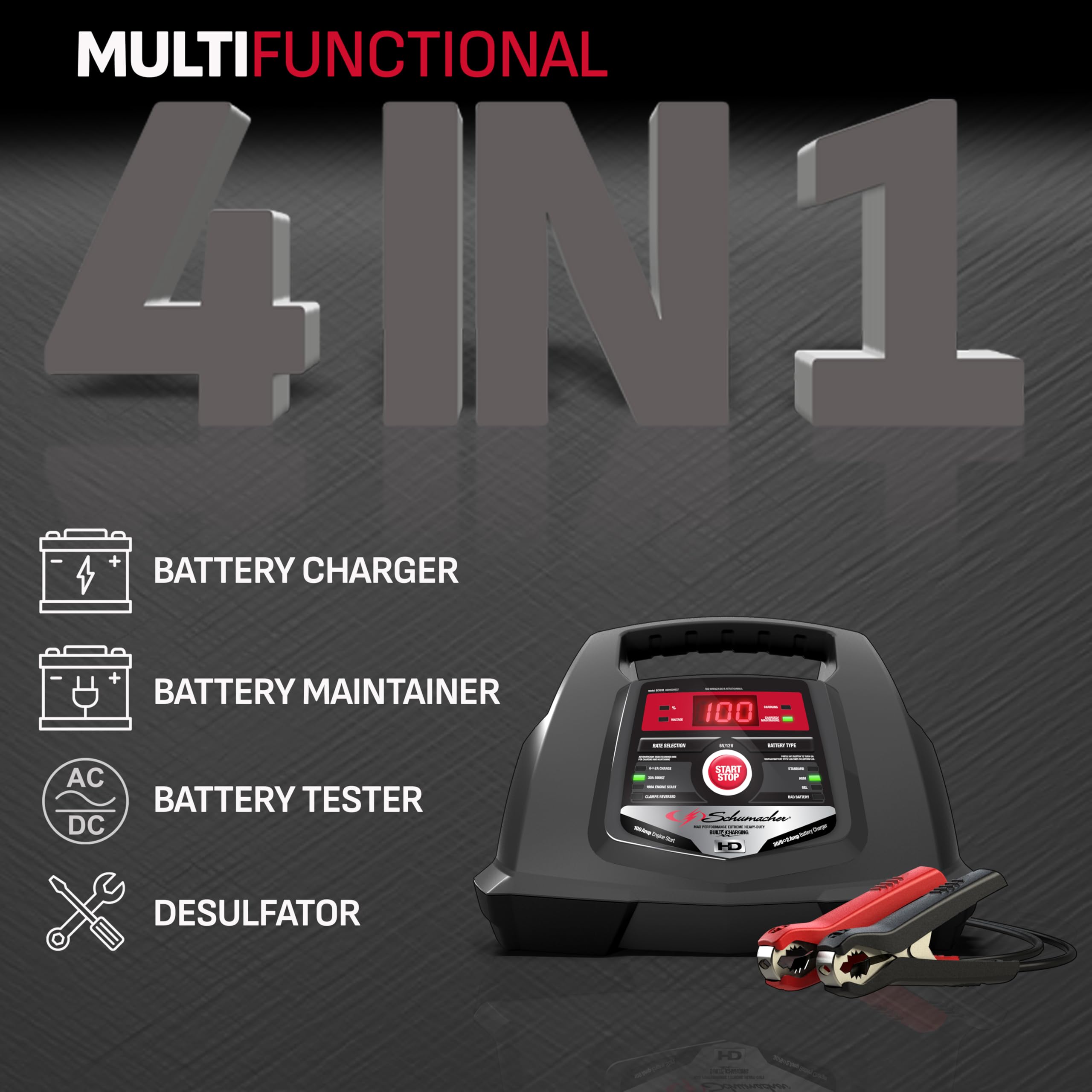 Schumacher Electric Battery Charger And Maintainer, Sc1281, 4-In-1, Fully Automatic, 100 Cranking Amps, 6V And 12V Automotive Ba