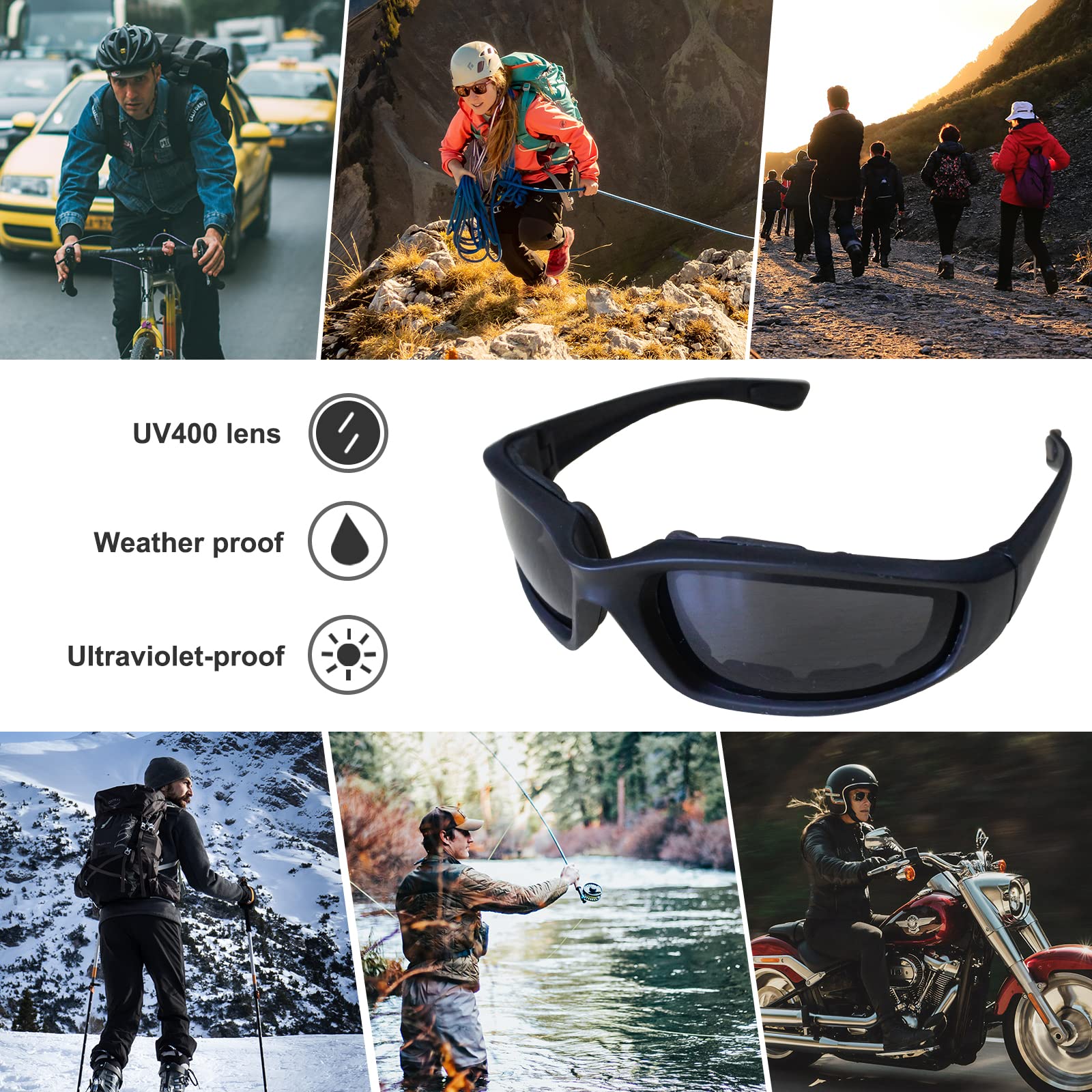 Driving Motorcycle Riding Glasses Foam Padded Motocross Eyeglass Waterproof UV Protection Anti-Wind Dustproof Goggles Eyewear Mo