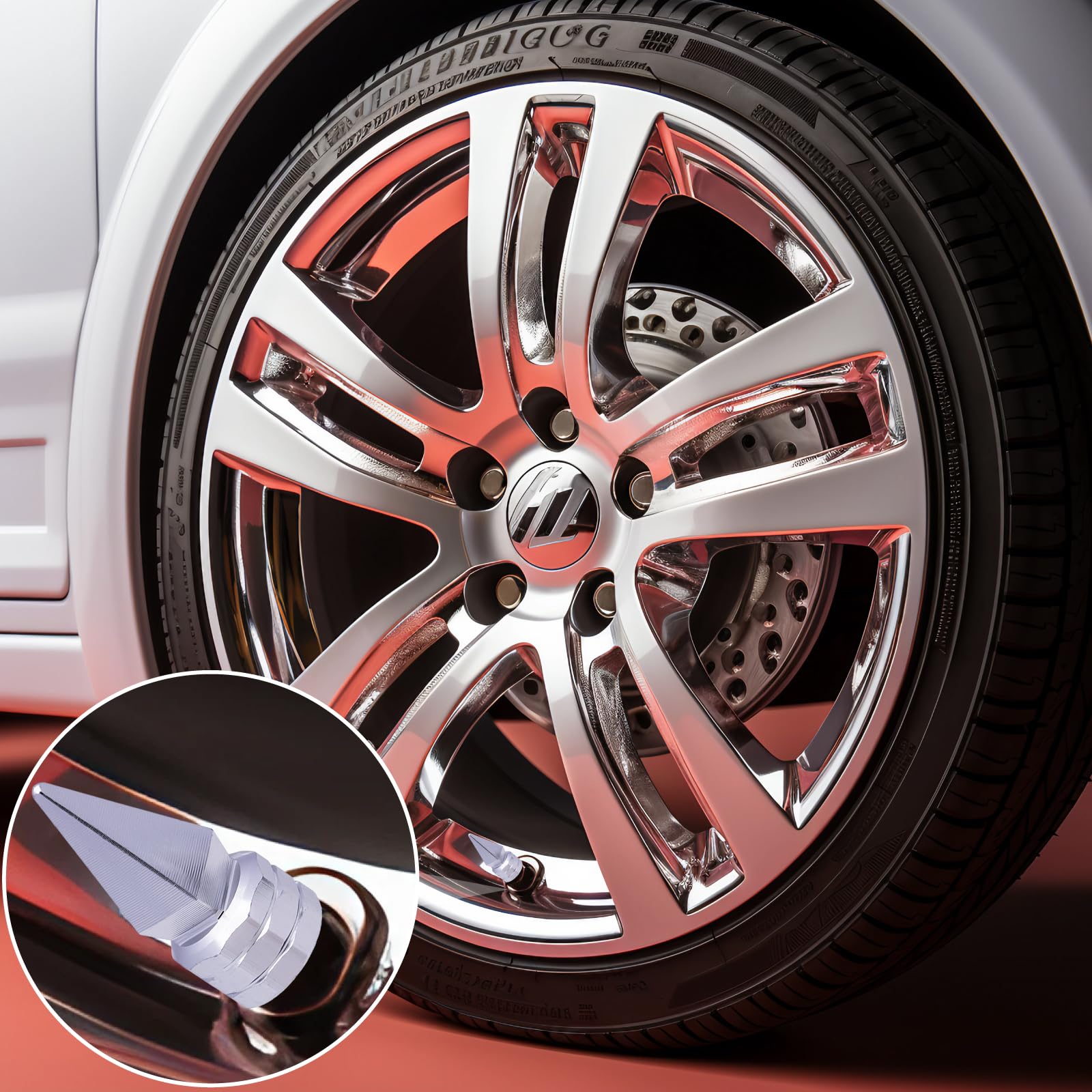 Meajoo 6Pcs Spiked Shape Tire Valve Stem Caps, Aluminum Alloy Spike Wheel Tire Valve Stem, Universal Dustproof Waterproof Air Ca