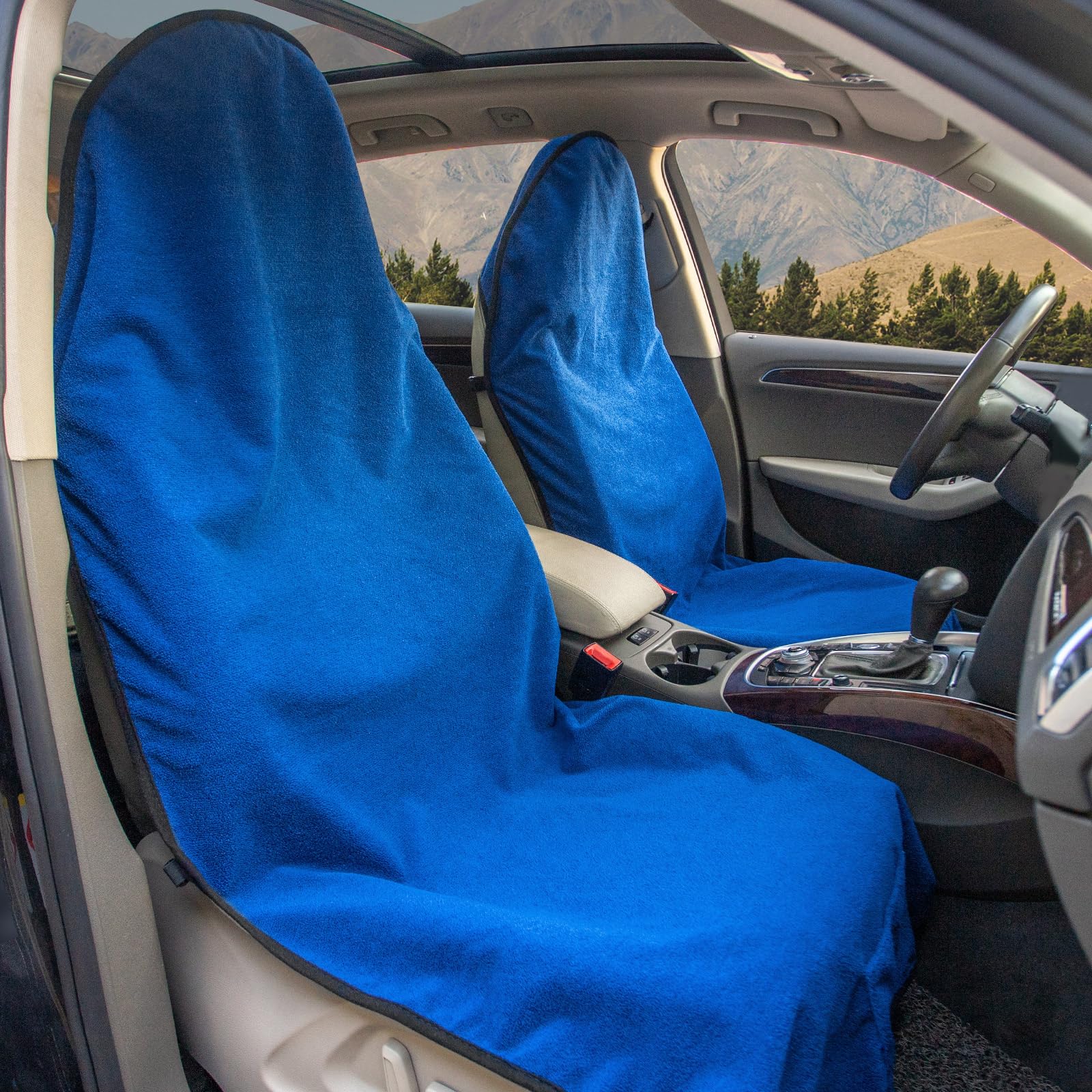 Leader Accessories 2Pcs Waterproof Towel Front Seat Covers Blue Non-Slip Bucket Seat Dog & Kid Auto Protector