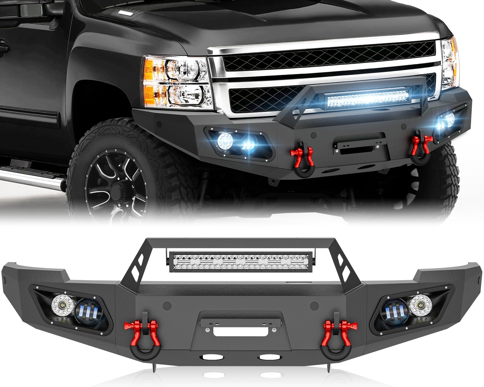 YZONA Pickup Truck Front Bumper Compatible with 2011-2014 Chevy Silverado 2500 3500 HD Off-Road Bumper Equipped with 5 x LED Lig