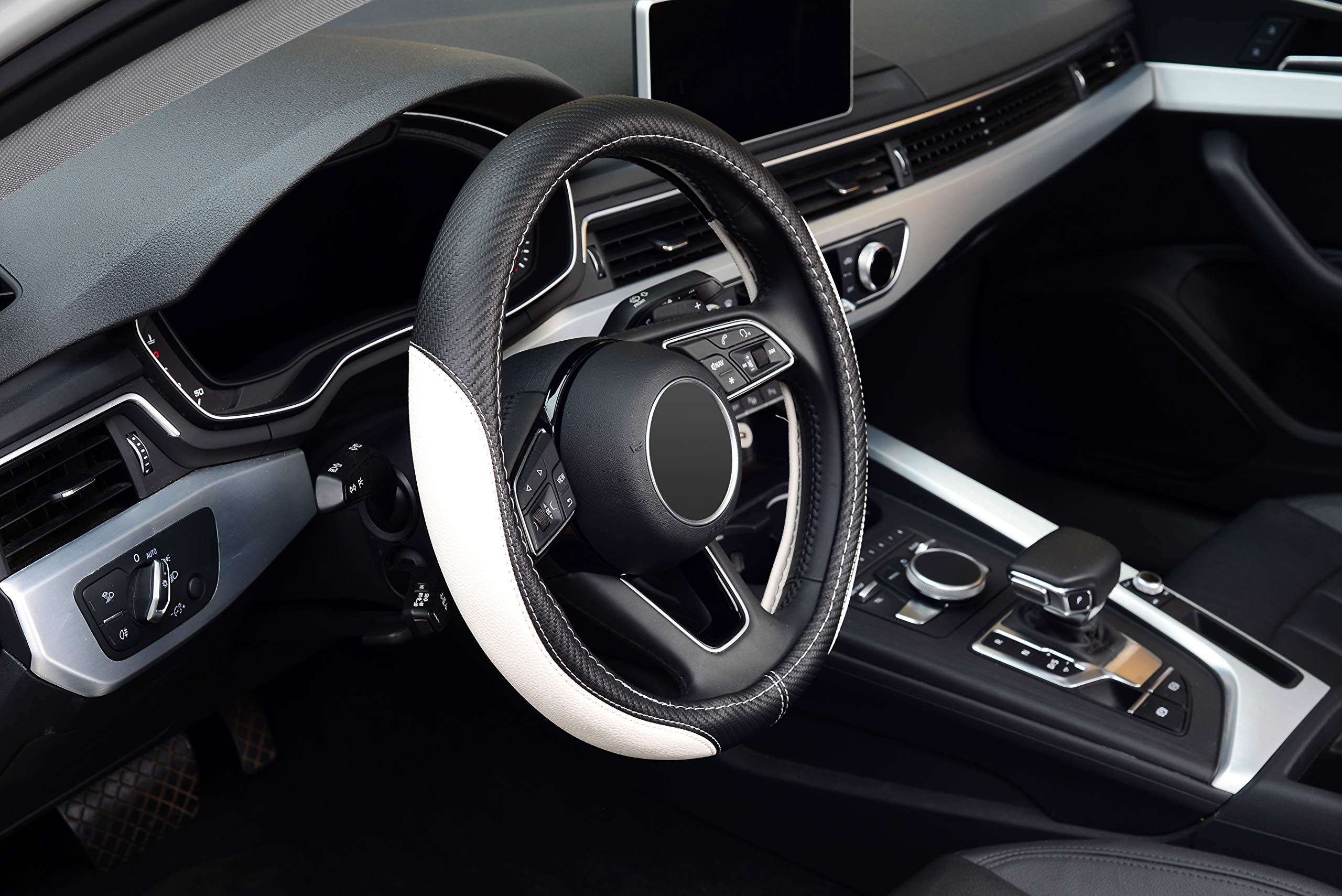 Labbyway Microfiber Leather Auto Car Steering Wheel Cover, Universal Fit 15 Inch Anti-Slip Wheel Protector, White