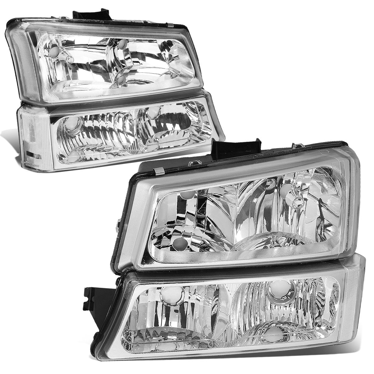 DNA MOTORING Headlight Assembly for 2003-2006 Chevy Silverado, Chrome/Clear, Model HL-OH-CS03-4P-CH-CL1, No Factory Cladding