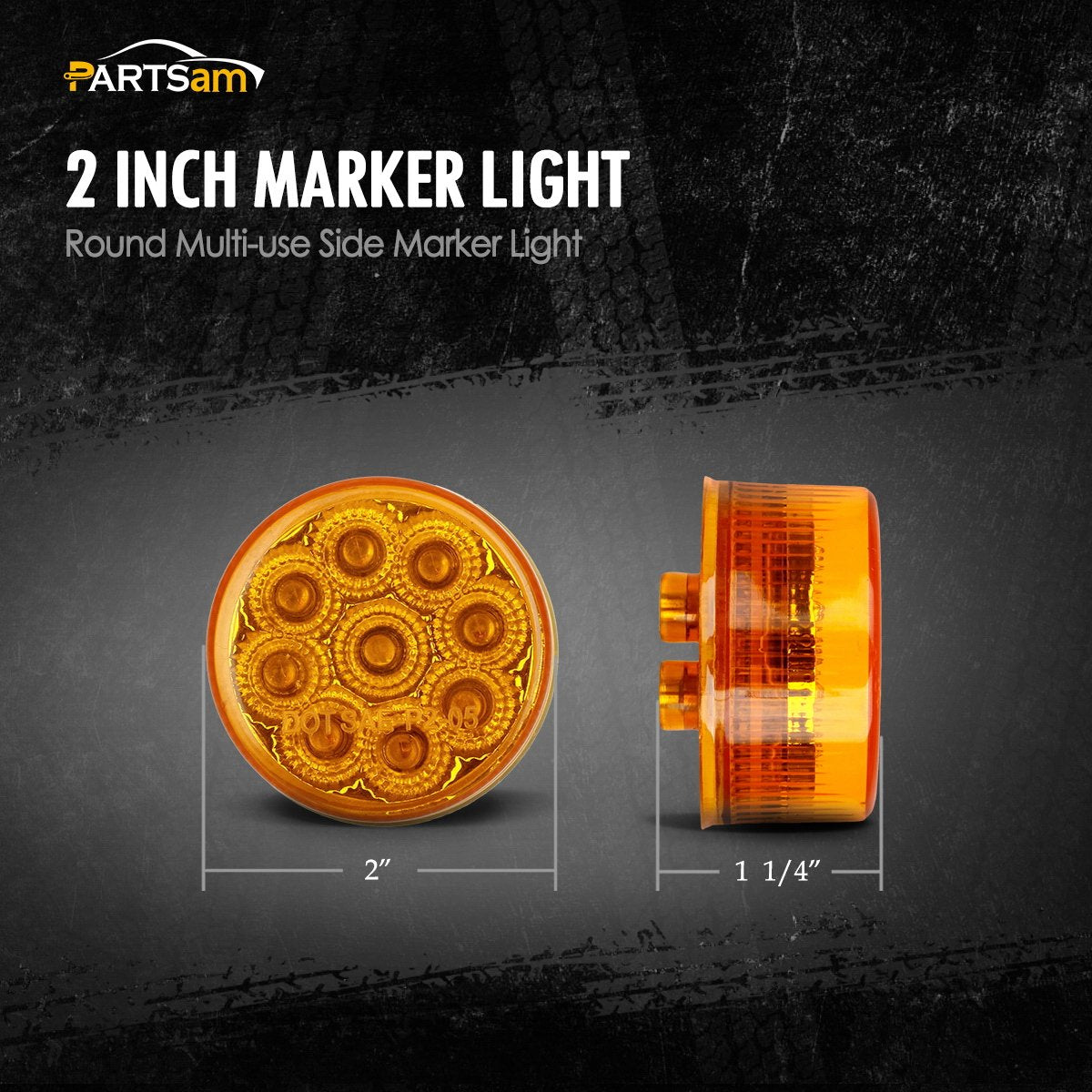 Partsam 10Pcs 2 Inch Amber 9 Led Side Marker Turn Signal Light, 2'' Round Clearance Lights With Reflectors For Trailer Truck, Wa