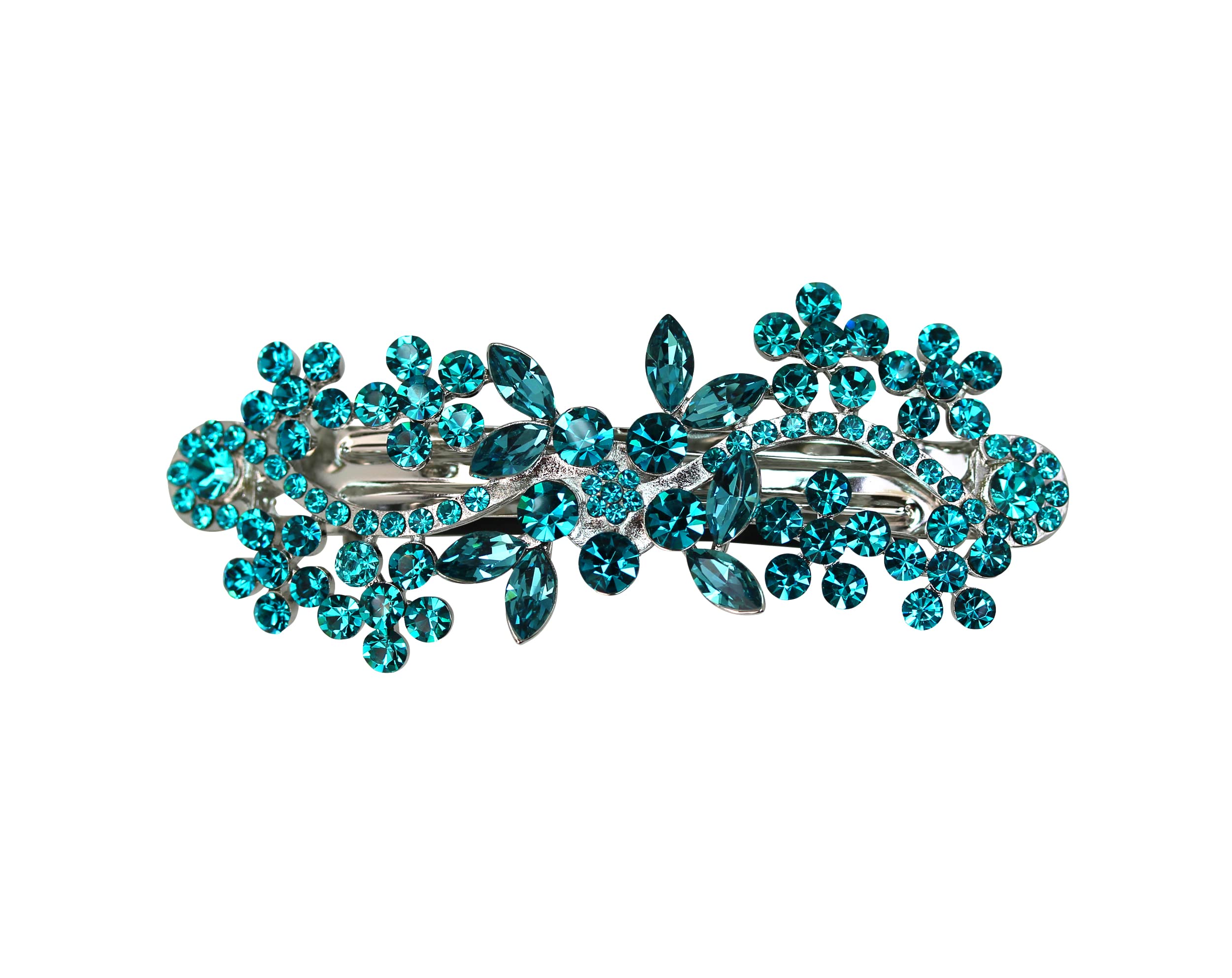 Faship Gorgeous Teal Crystal Flower Barrette Clip-New