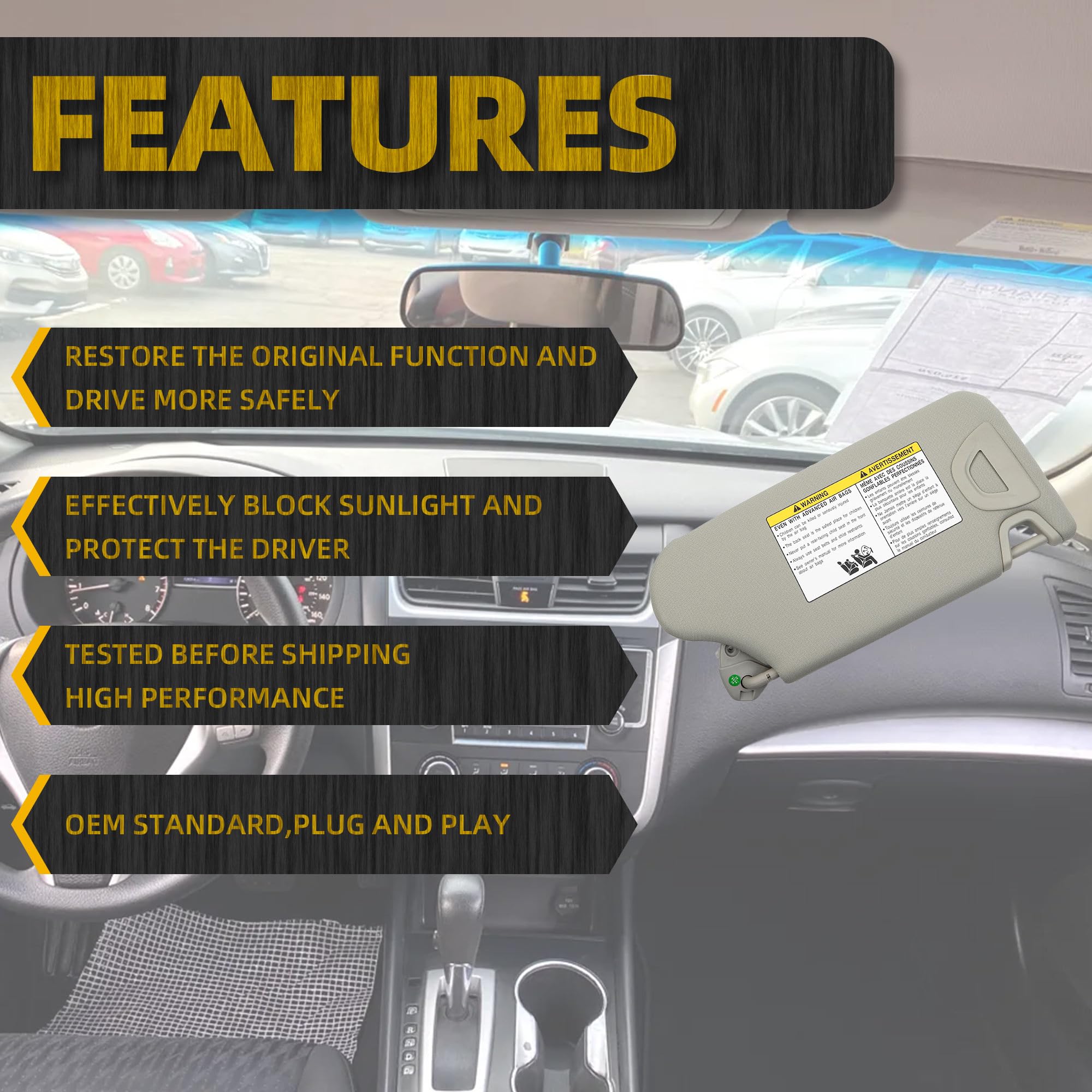 Dasbecan Gray Left Driver Side Sun Visor Compatible With Nissan Altima 2013 2014 2015 2016 2017 2018 With Mirror And Vanity Ligh