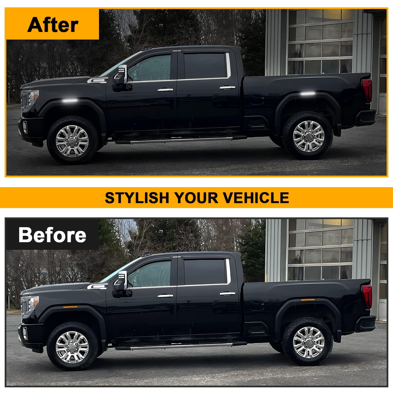 Mynoway White Led Side Marker Lamp Replacement For Sierra 2500Hd 3500Hd 2020-2024, 4Pcs Clear Lens Fender Marker Parking Lights