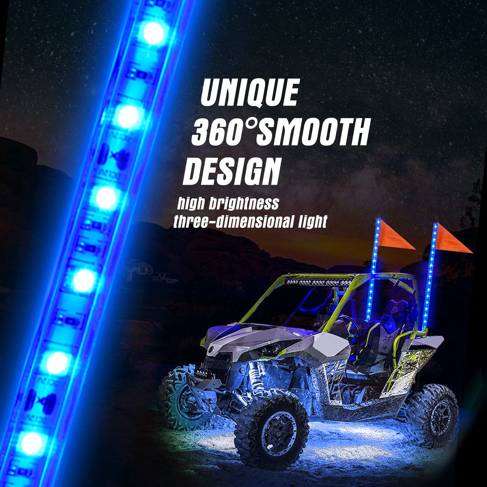 1Pc 1.2M Blue Led Whip Light For Truck, Bestzheyu 4Ft Atv Utv Led Whip Light Antenna Whips For Rzr Polaris Off-Road Sand Dune Buggy 4X4