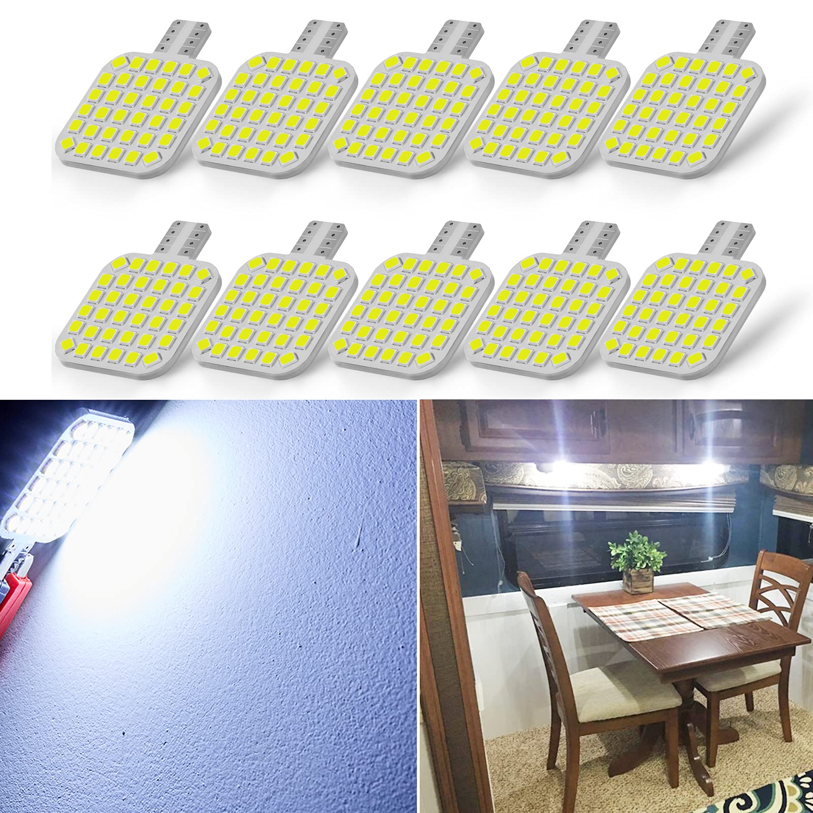 Brishine 10Pcs 921 Interior Led Light Bulbs For Rv, Super Bright 36-Smd Cool White T10 922 912 194 Led Bulbs Replacement For Camper Trailer Motorhome Marine Boat Indoor Ceiling Dome Lights(12V Dc)