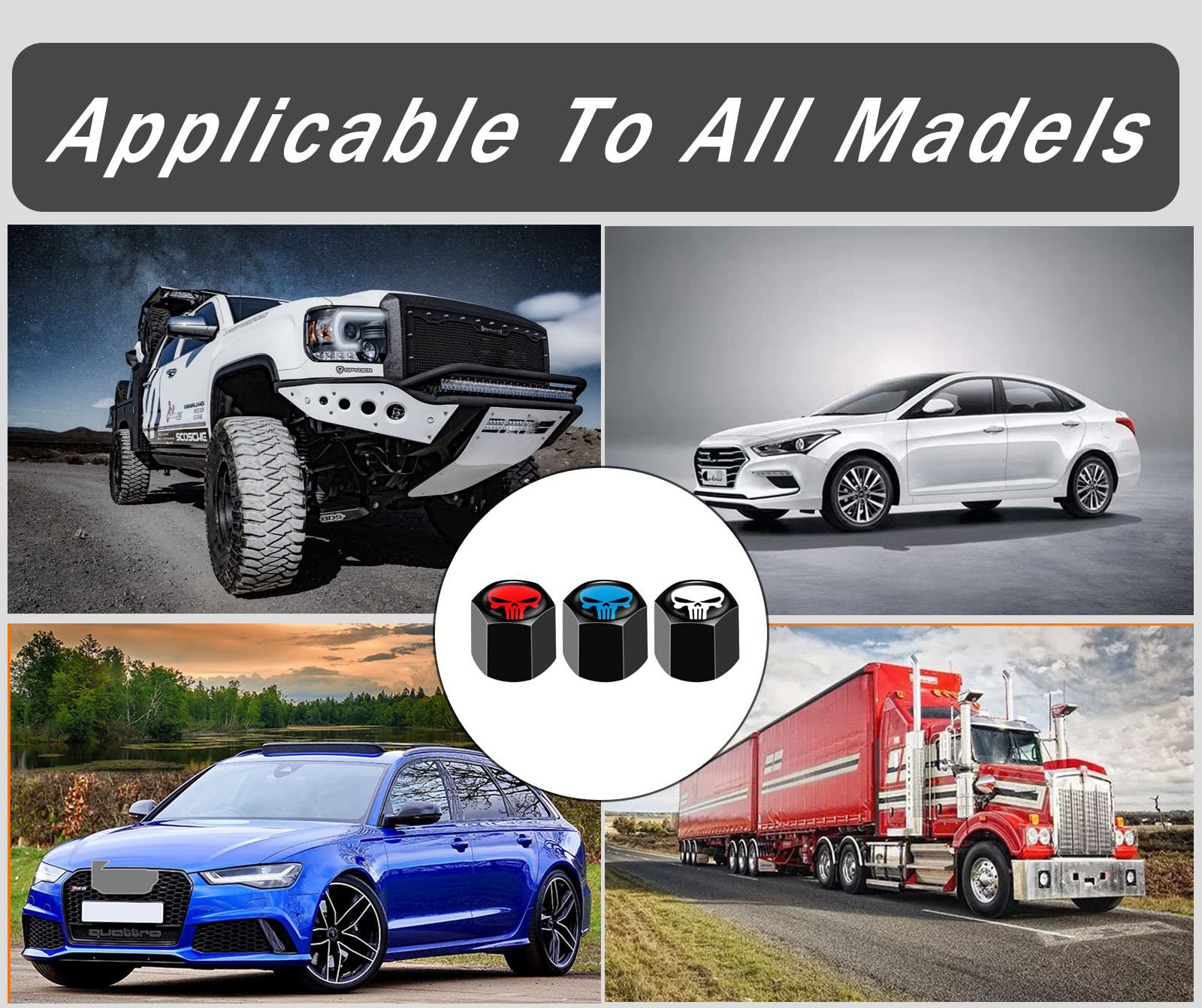 Ajxn 4 Pack Skull Car Wheel Tire Valve Stem Caps Airtight Dust Proof Covers Universal Tire Air Valve Caps, Trucks, Bicycles, Car Accessories For Men And Women Red