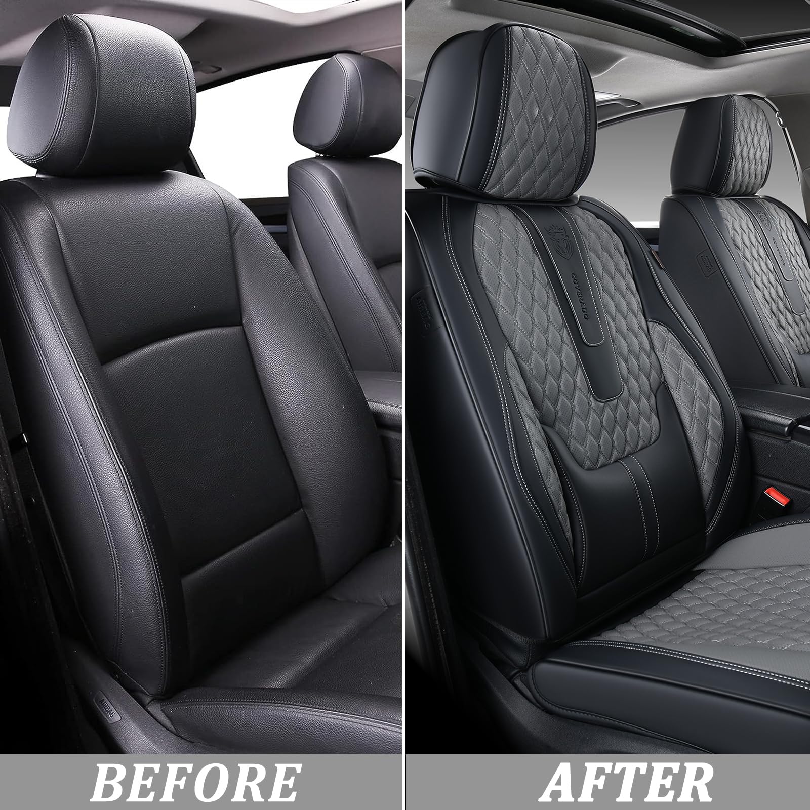 Coverado Leather Seat Covers For Car, Waterproof Front Car Seat Covers With Lumbar Support Universal Fit For Most Sedans Suv Pic