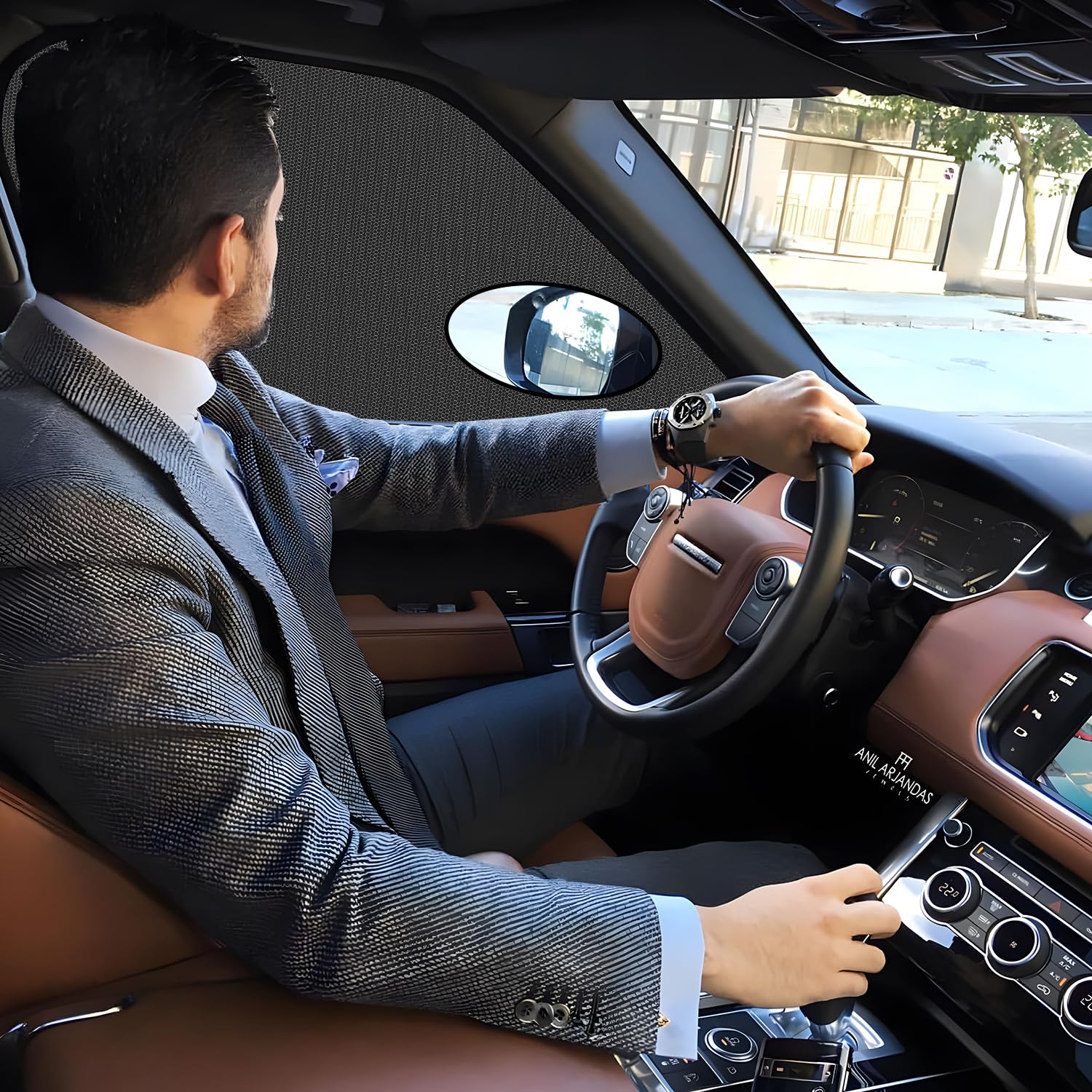 JINRUCHE Car Window Shades, 2 Pack Sun Shades for Front Window, Stretchy Universal, Suitable for Mid-Size Cars & SUVs, Breathabl