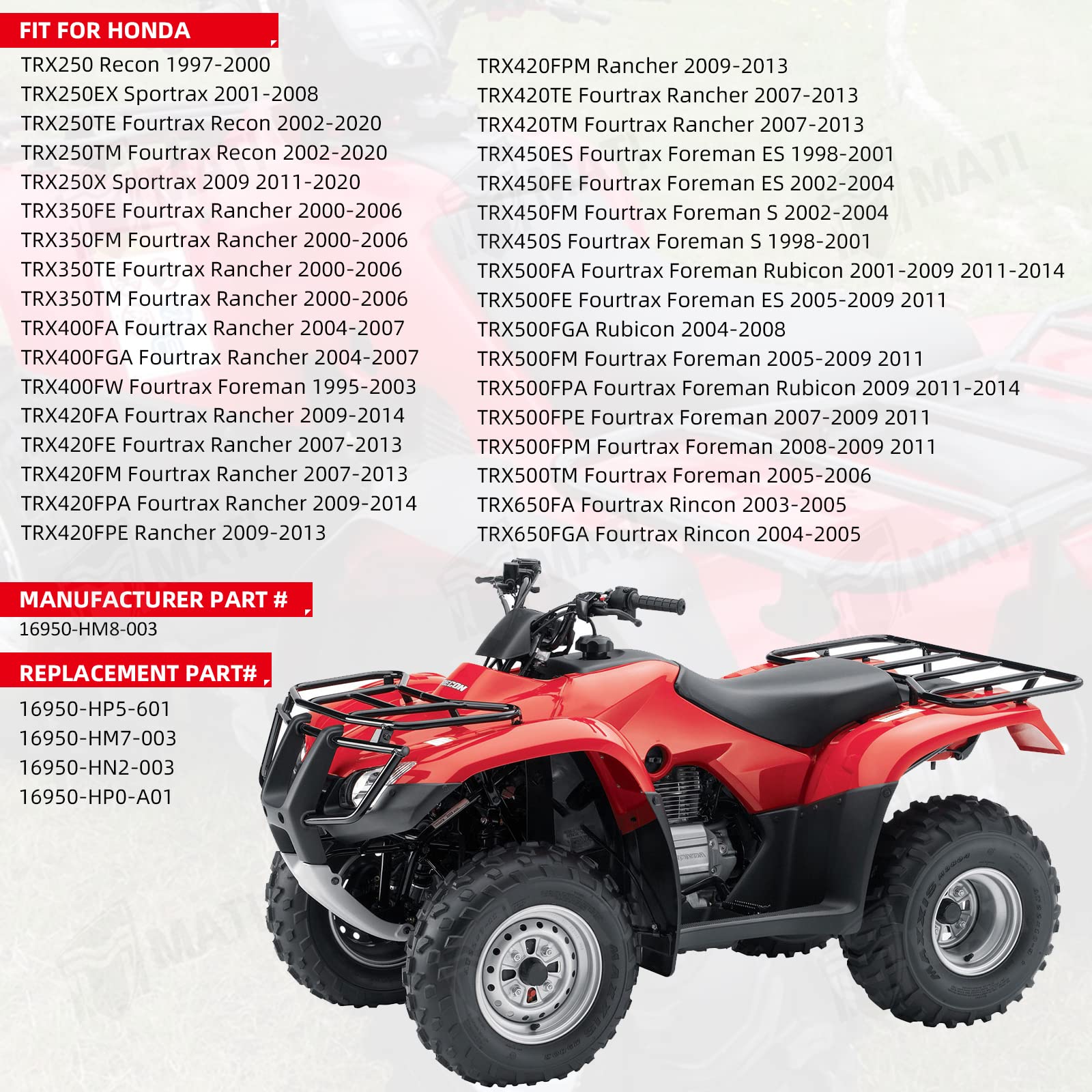 M Mati Fuel Cock Petcock With Lever Assy For Honda Trx250 Trx350 Trx400 Trx420 Trx450 Trx500 Trx650 16950-Hm8-003, Gas Valve Switch Part