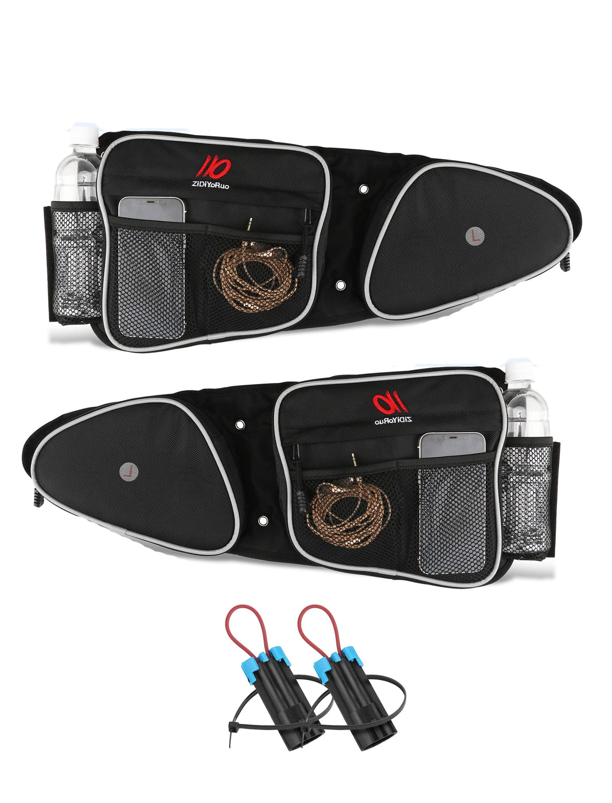 Zidiyoruo Rzr Door Bags With 2 Seat Belt Bypass, A Pair Front Door Bags, Provide Extra Storage, With Knee Pad And Cup Holder, Co