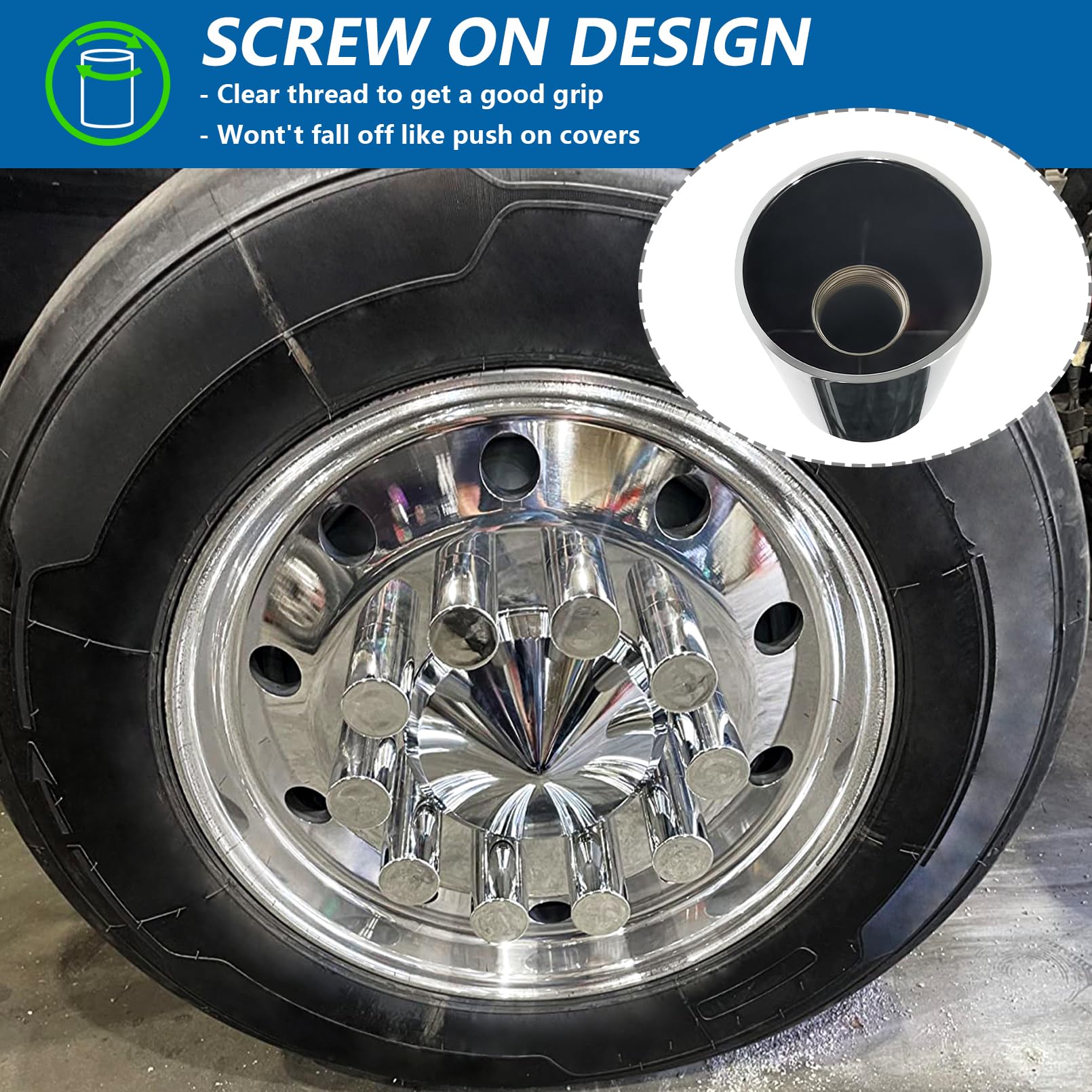 Grandroad Auto 20 Pack Lug Nut Covers, 33Mm By 3-1/2'' Thread On Flat Top Cylinder Nut Cover Caps Abs Chrome Plastic Anti-Rust S